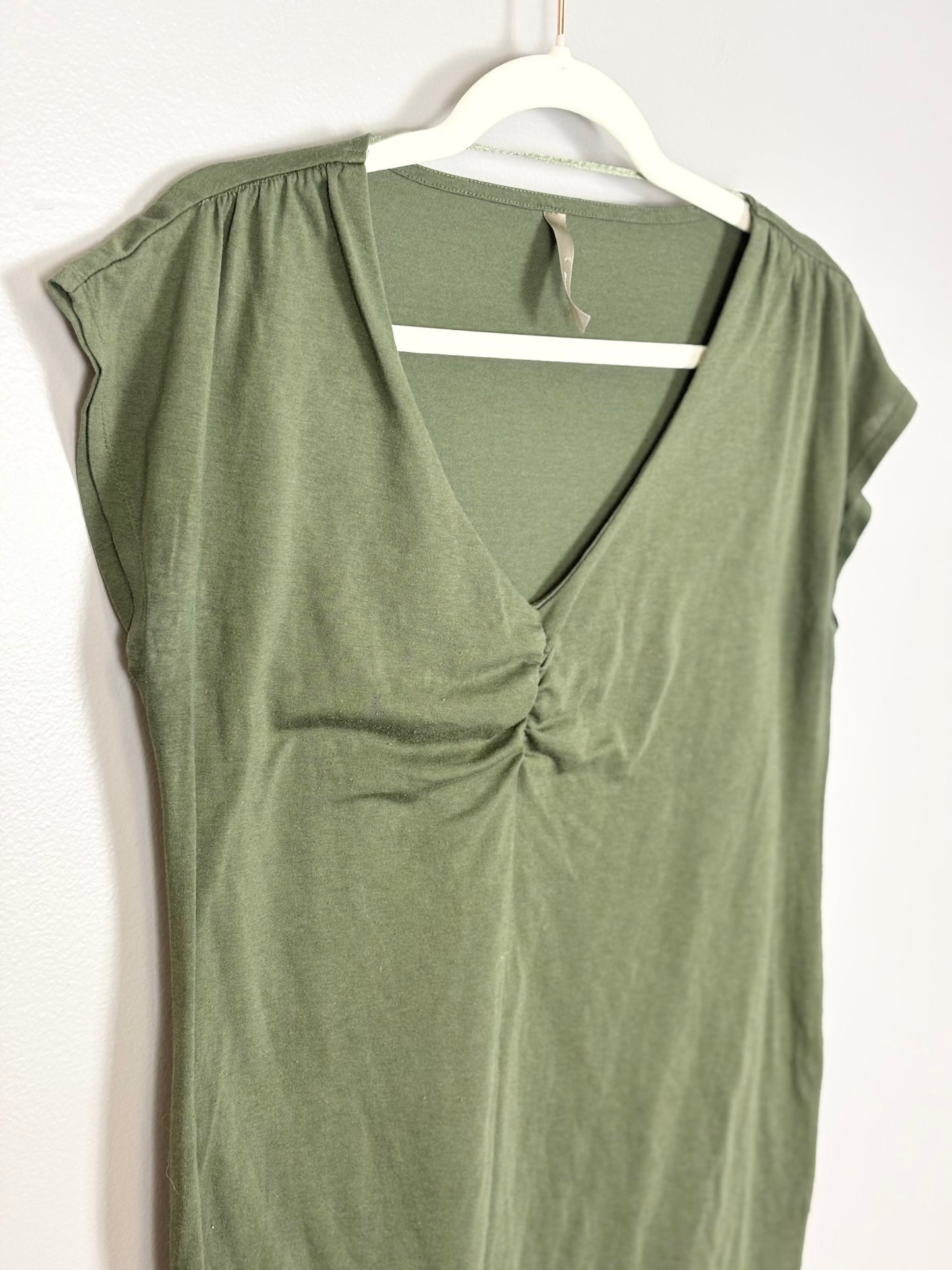 L - Thyme Pine Green Cap Sleeve Shirt