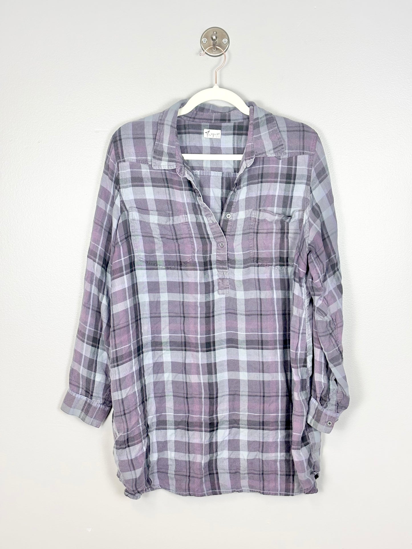 XXL - Thyme Purple Plaid Nursing-Friendly Shirt