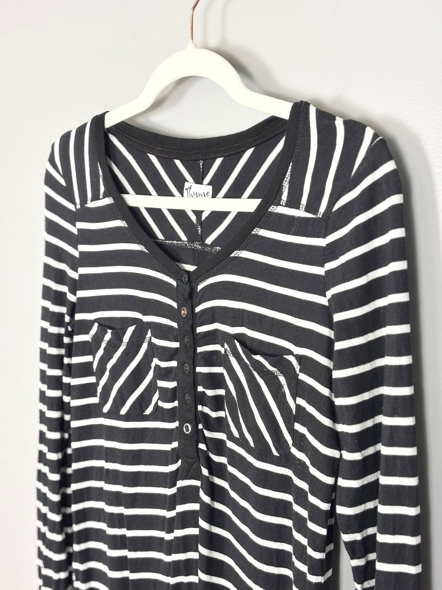 XS - Thyme Black & White Stripe Long Sleeve Tee