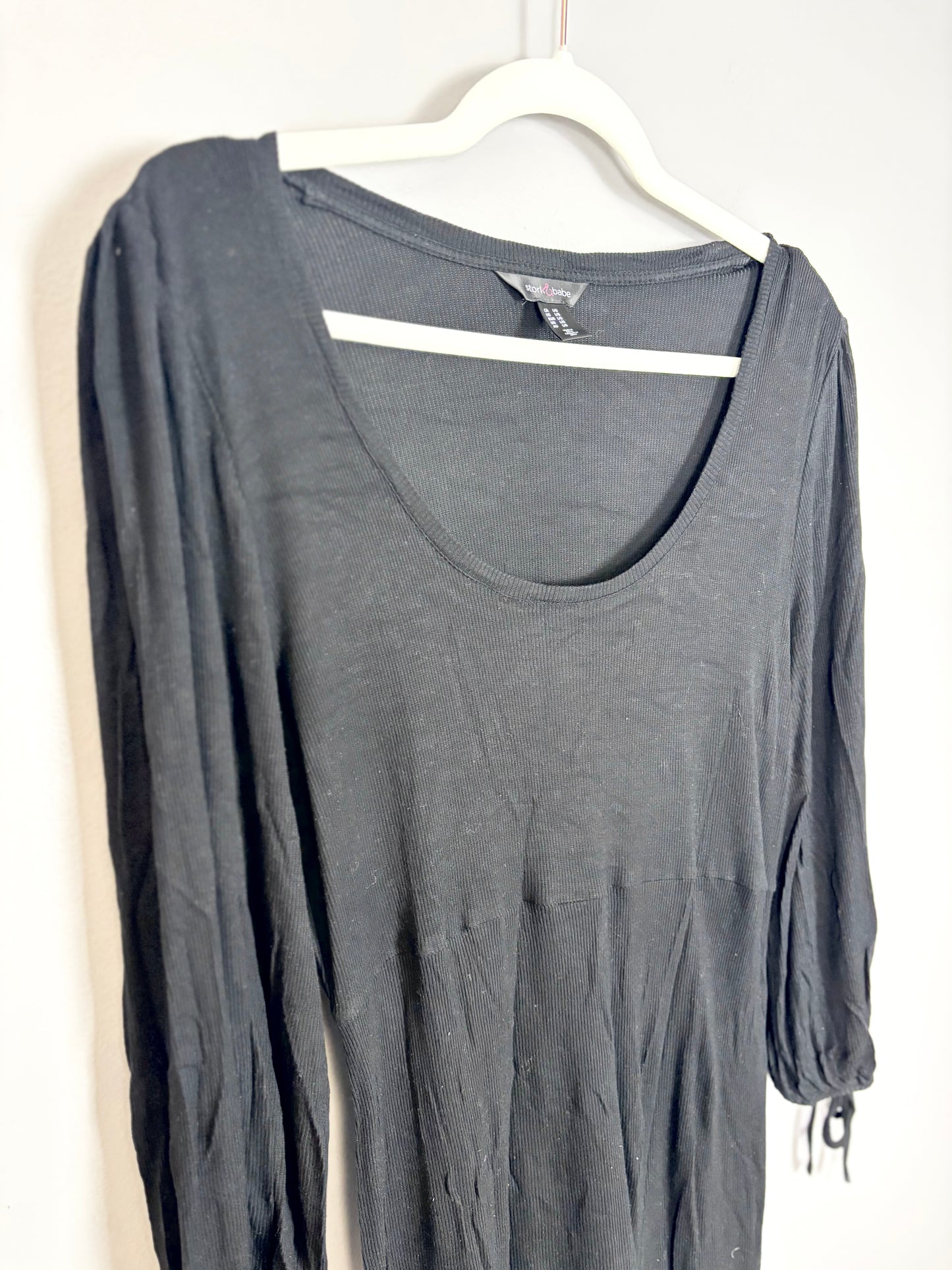 L - Stork & Babe Black Tie-Sleeve Blouse