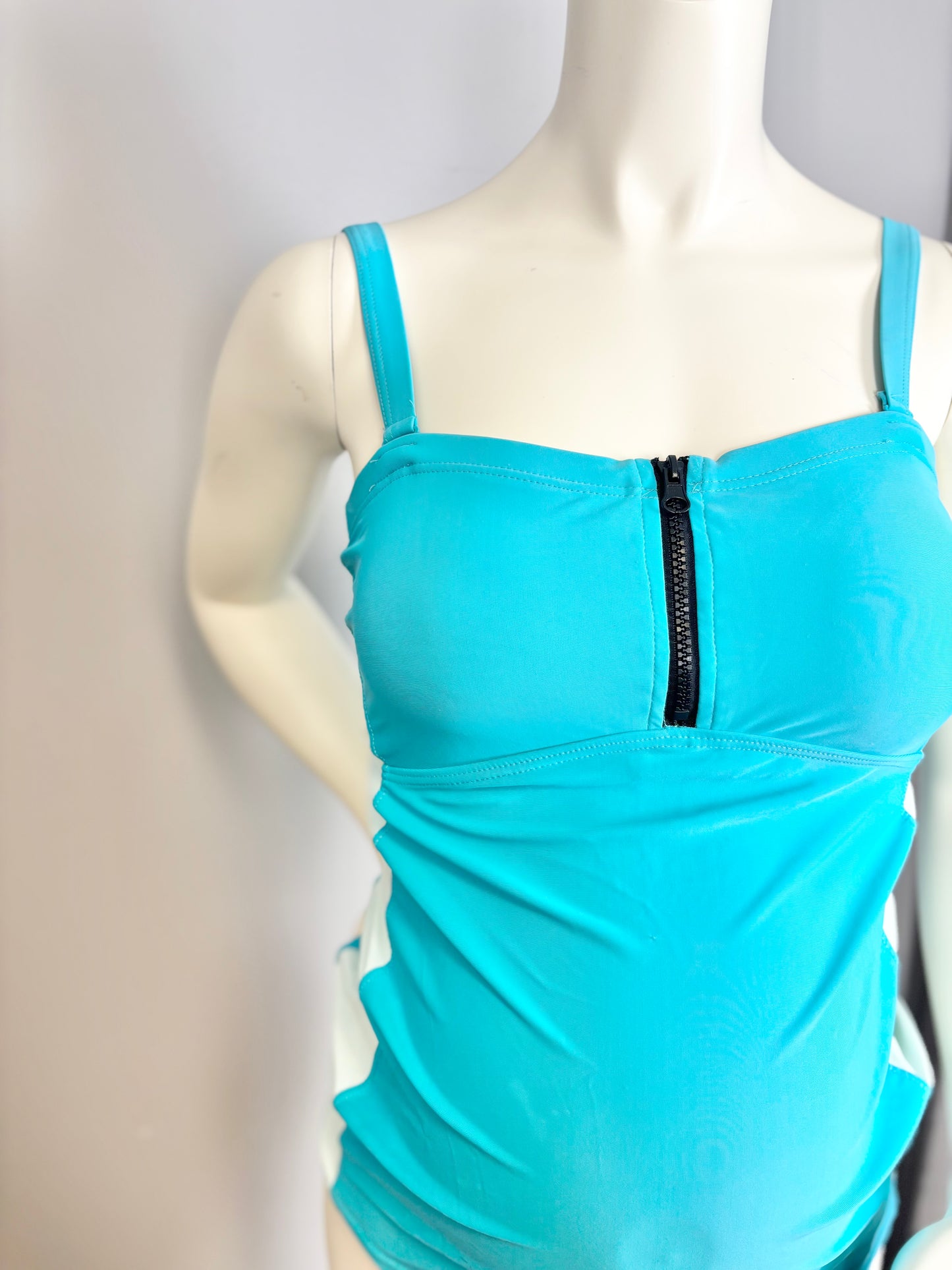M - Thyme Half-Zip Teal Swim Top