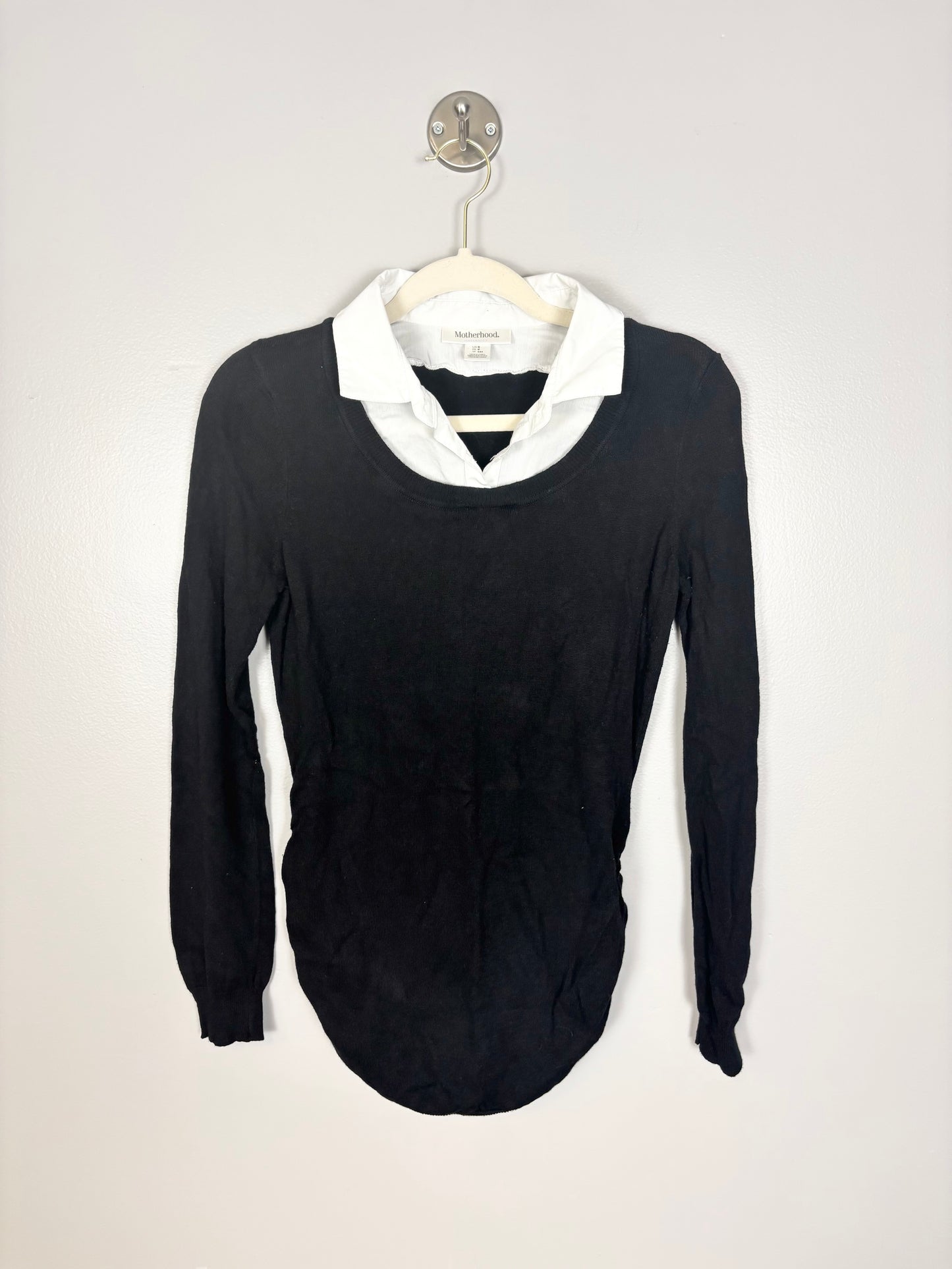 S - Motherhood Faux Collar Light Black Sweater