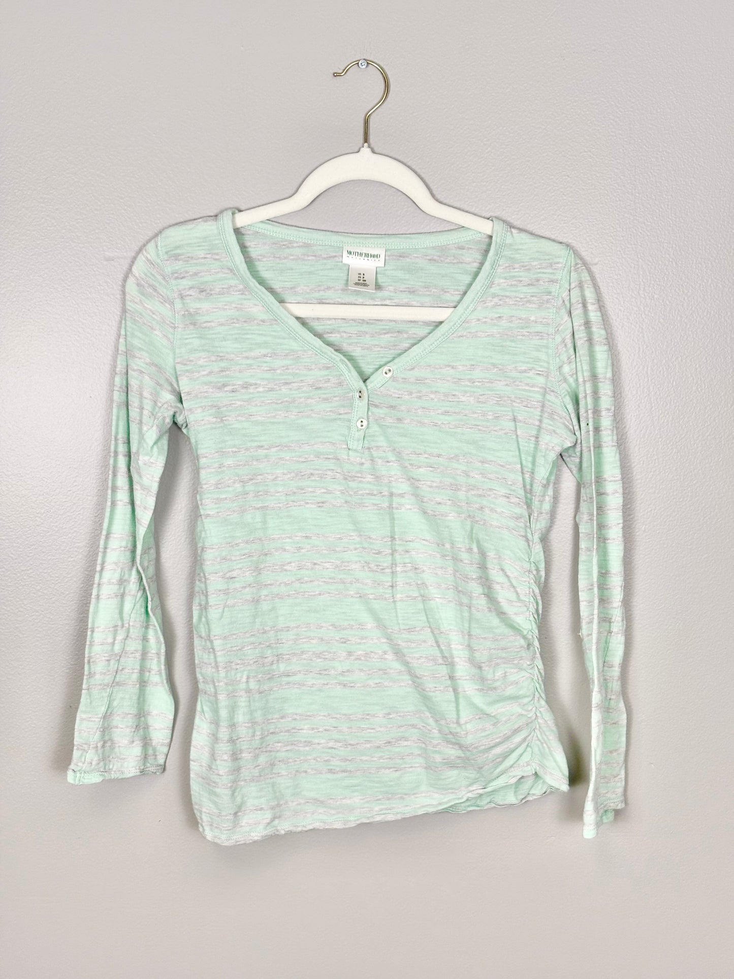 S - Motherhood Soft Green Stripe Top