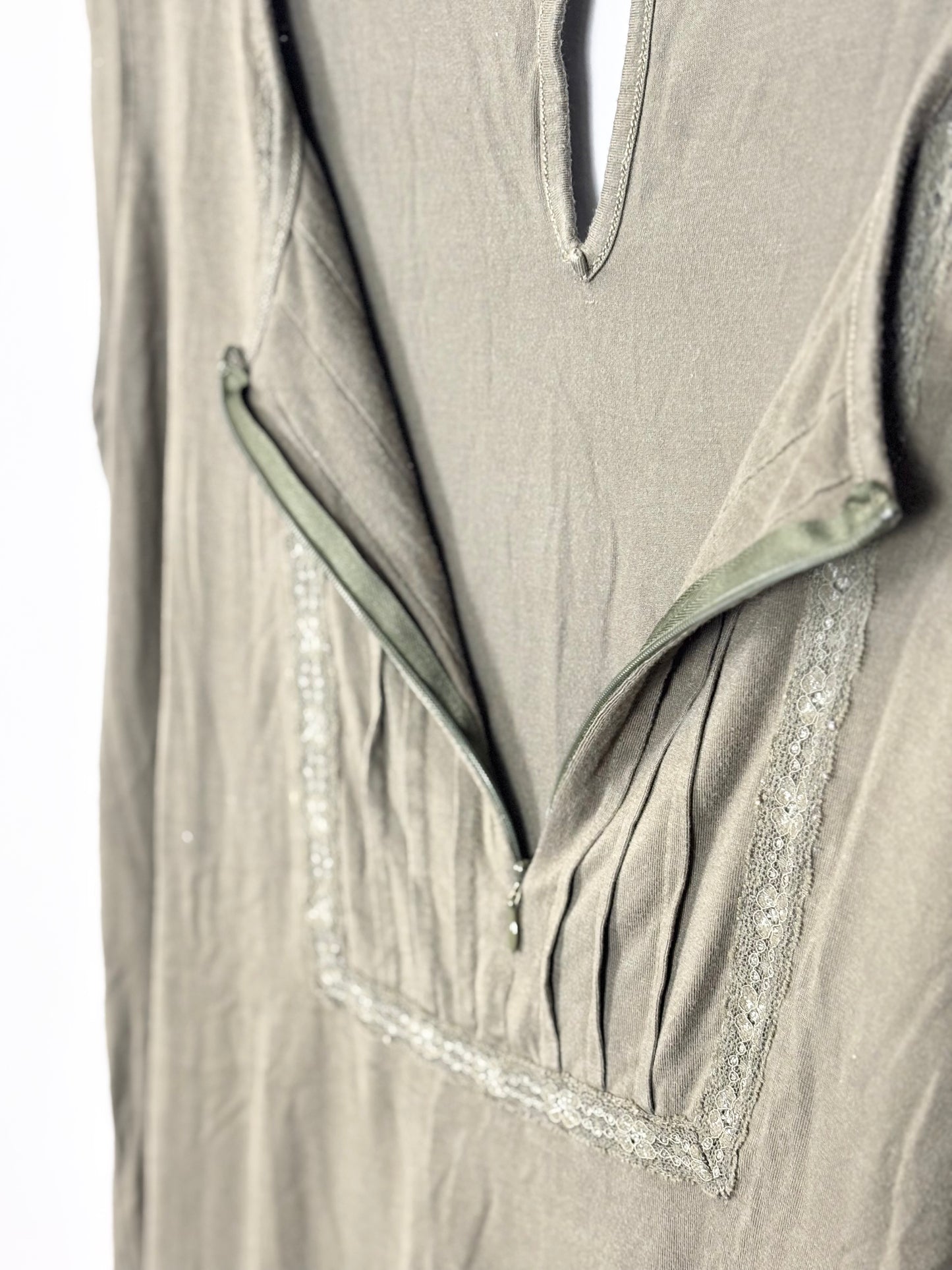 M - Thyme Zip-Front Olive Green Nursing Blouse
