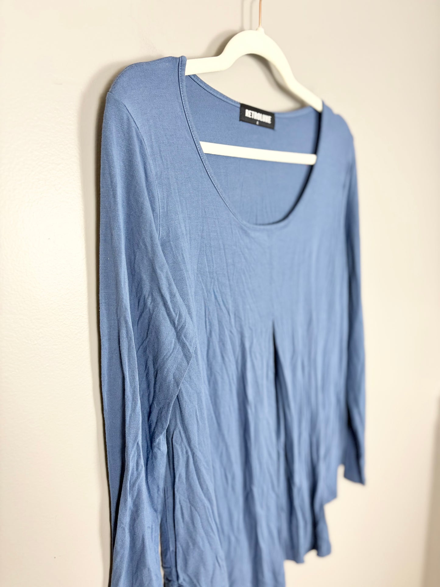 L - RetroLuxe Blue Long Sleeve Scoop Neck Top