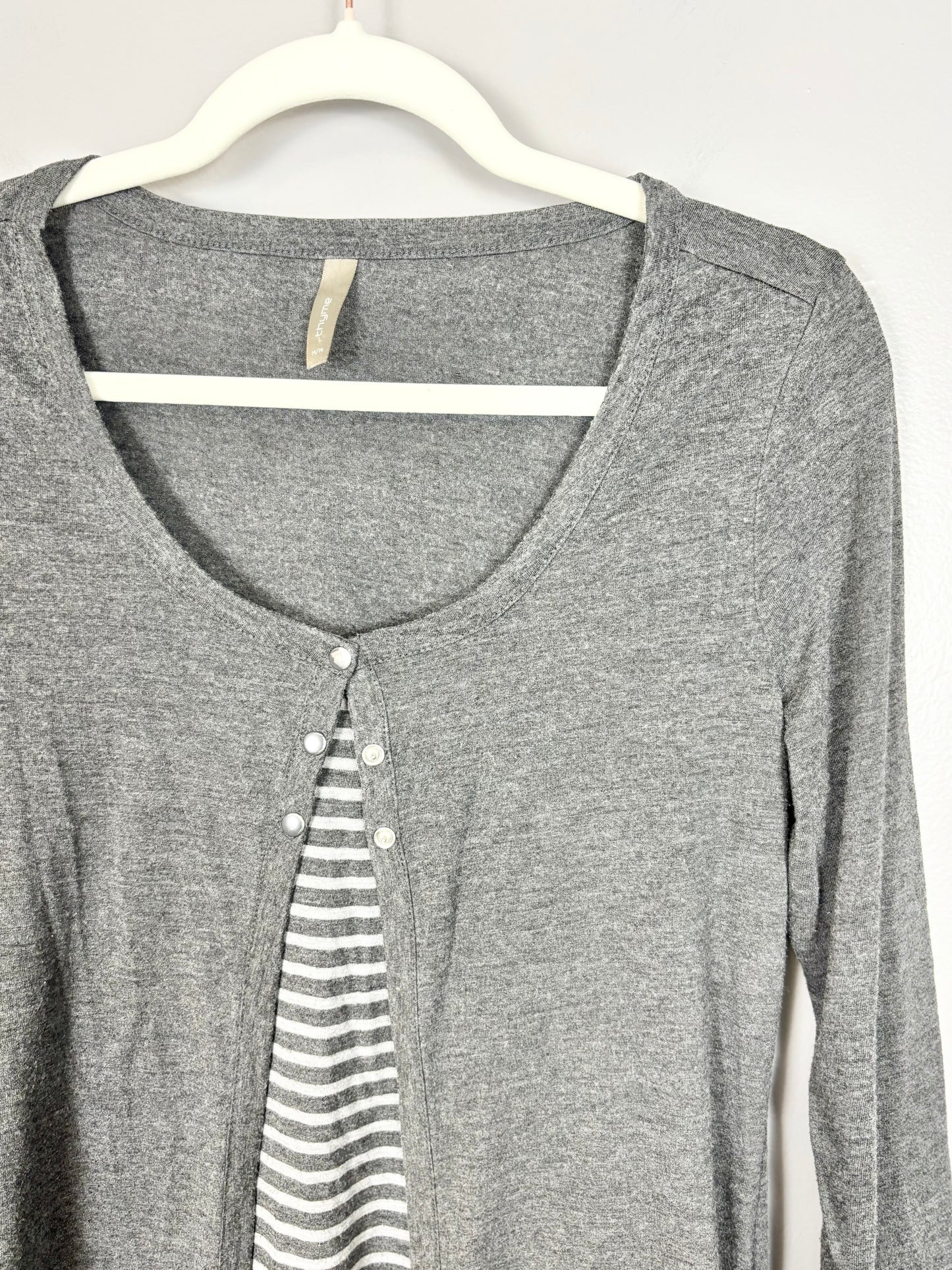 M - Thyme Button Front Grey Nursing Shirt