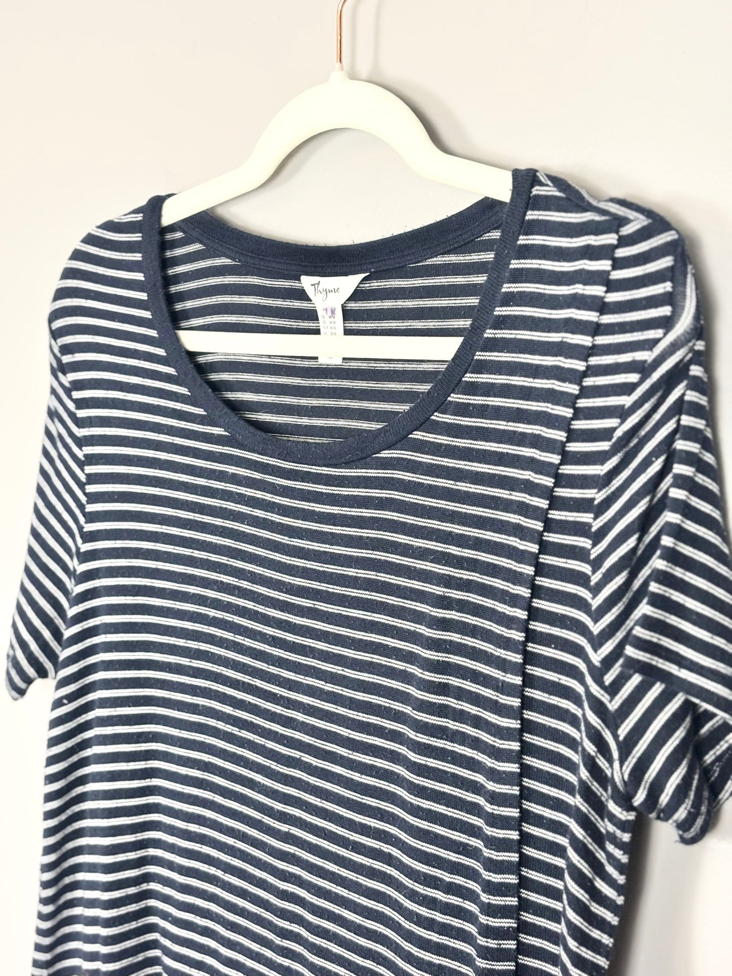 M - Thyme Navy Striped Nursing Shirt