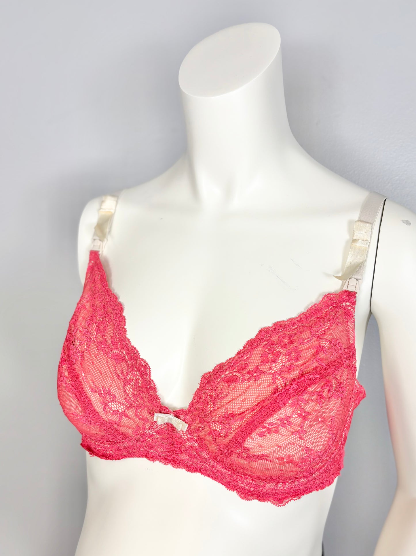 L/34DD - Thyme Cream & Red Lace Bra