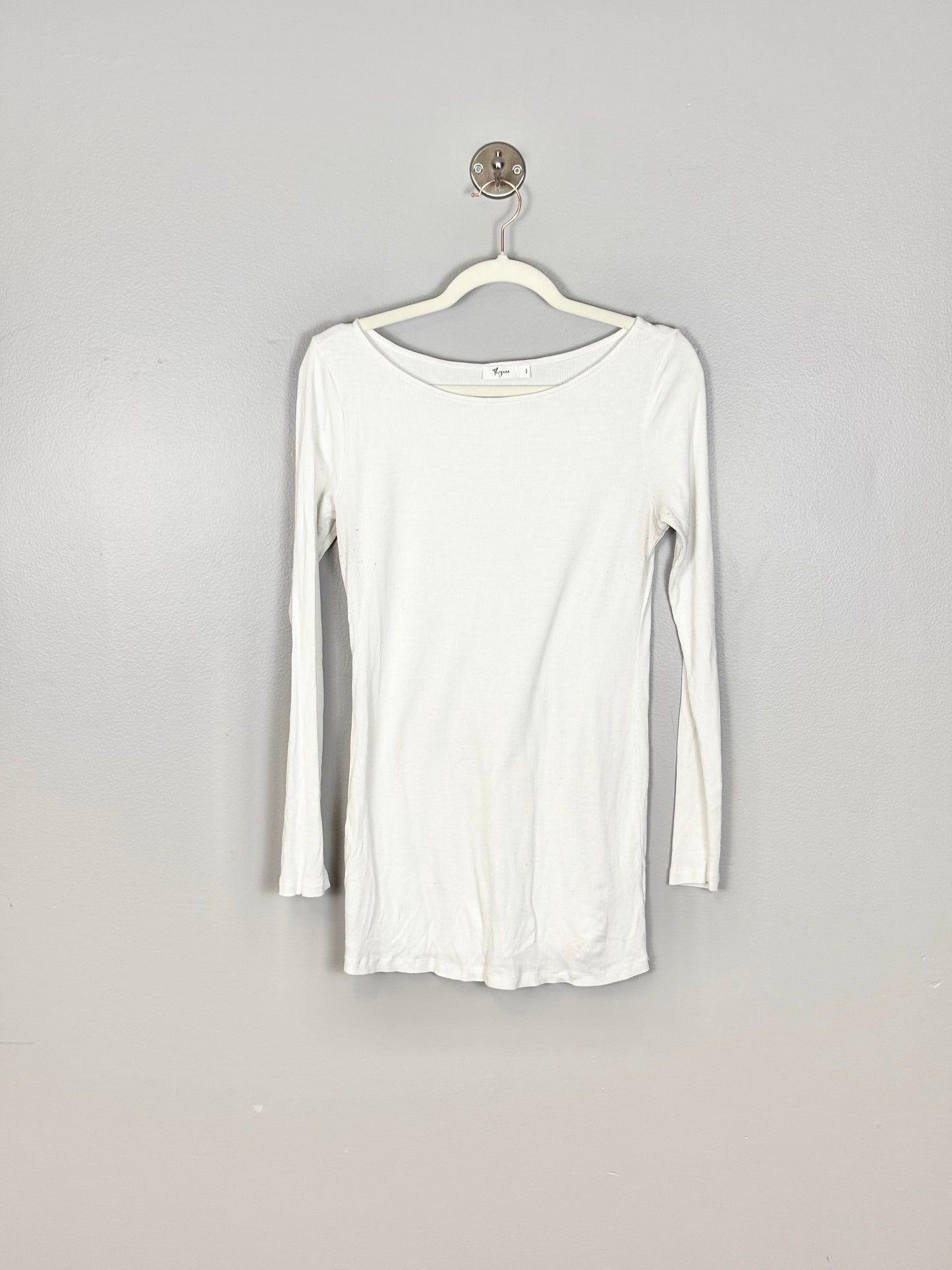M - Thyme White Ribbed Shirt (Extra Long)
