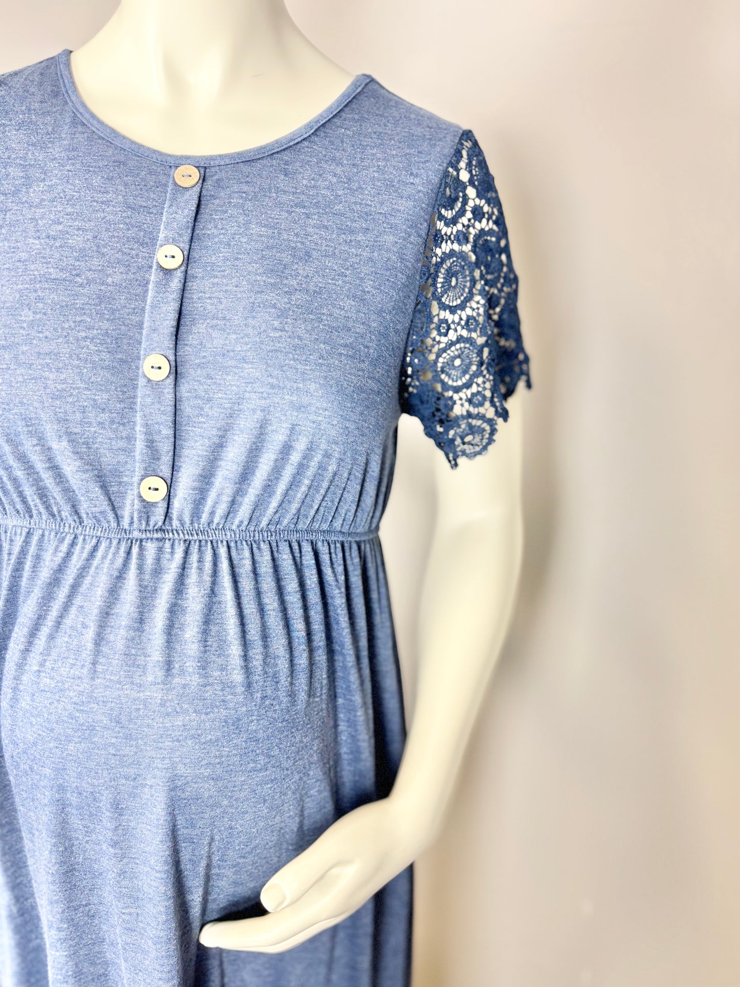 M – SHEIN Blue Jersey & Lace Detail Midi Dress