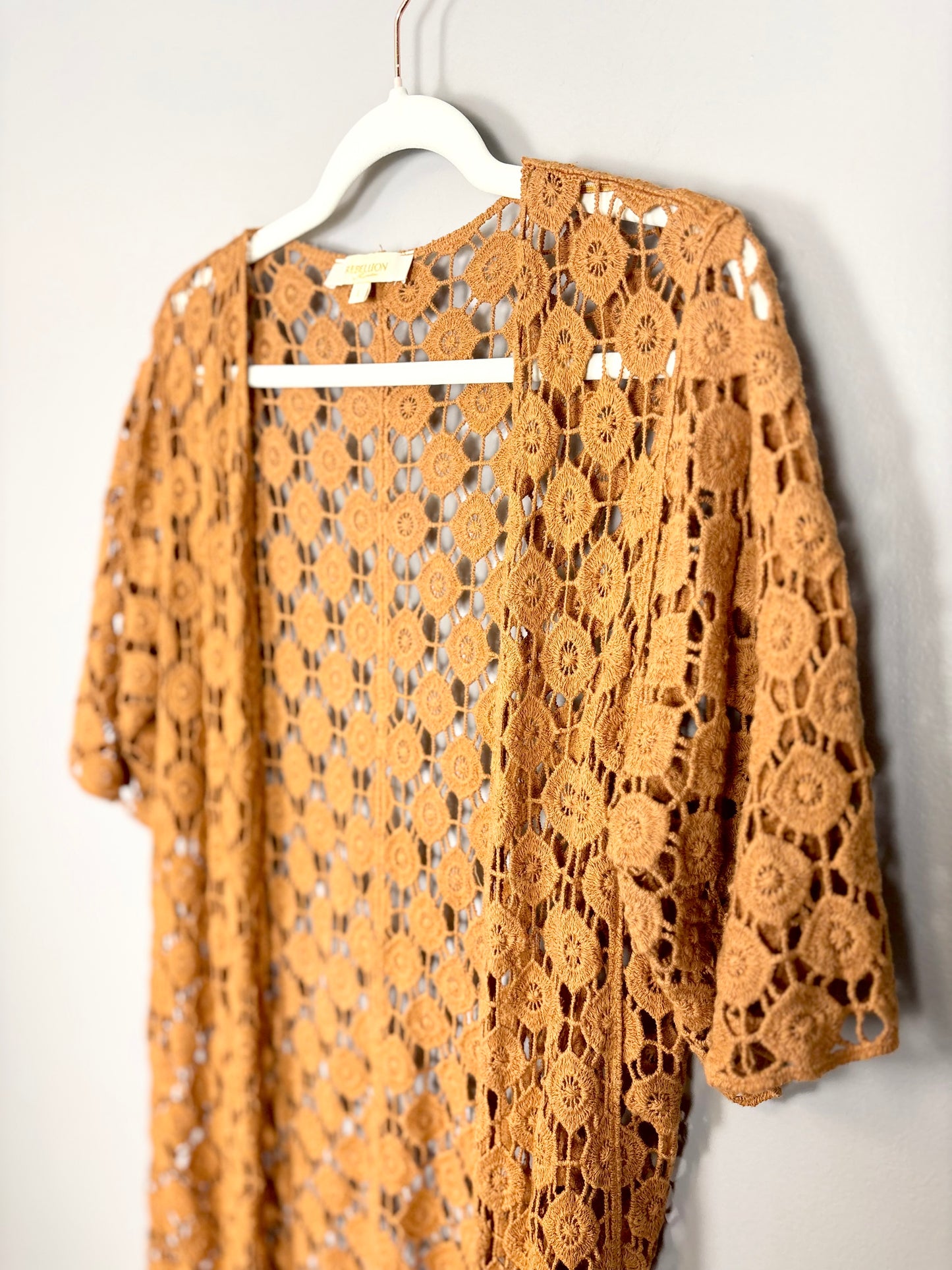 L - Rebellion Pumpkin Crochet Fringe Sweater