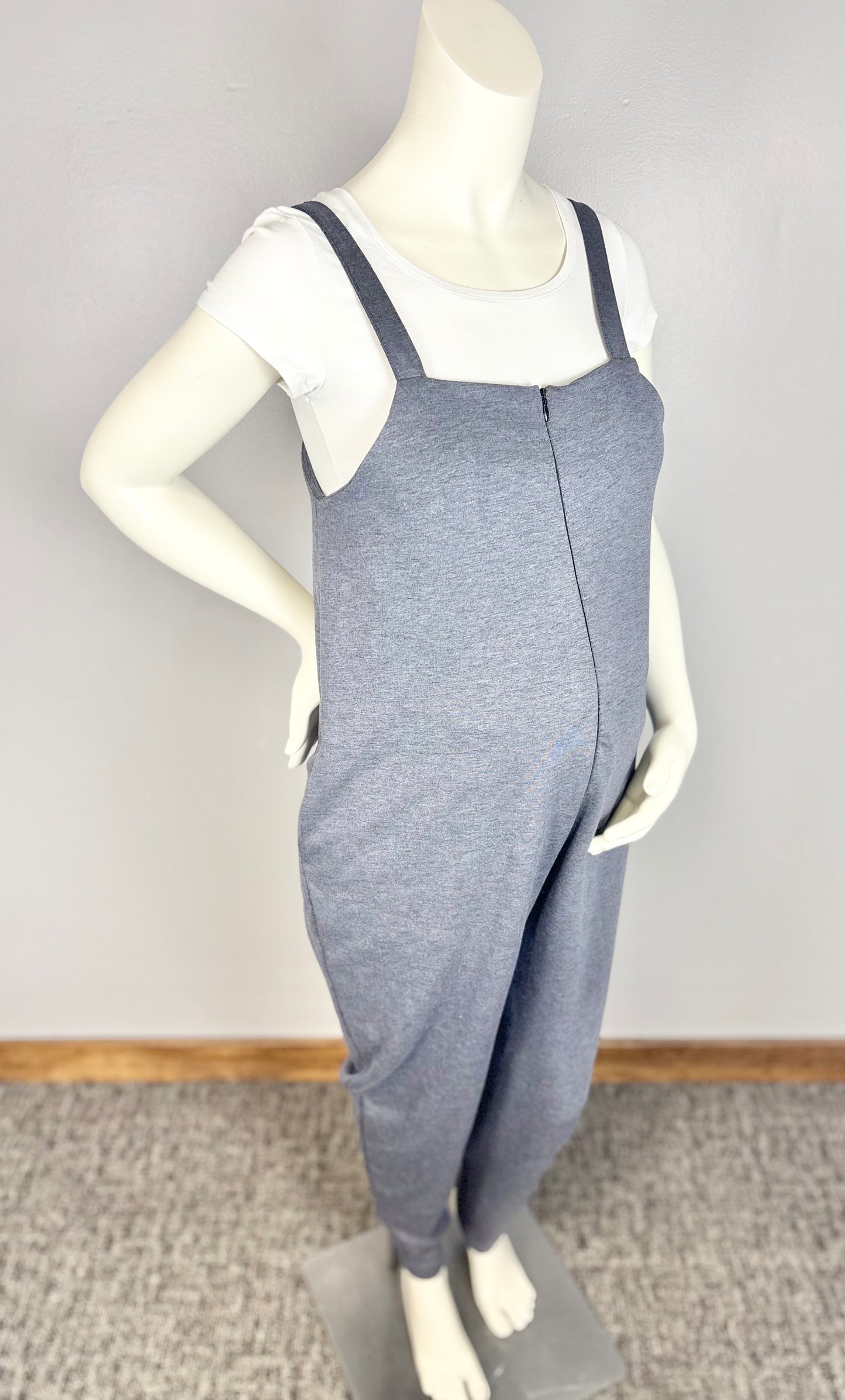 S - HelloMiz Zipper-Front Smoke Blue Romper