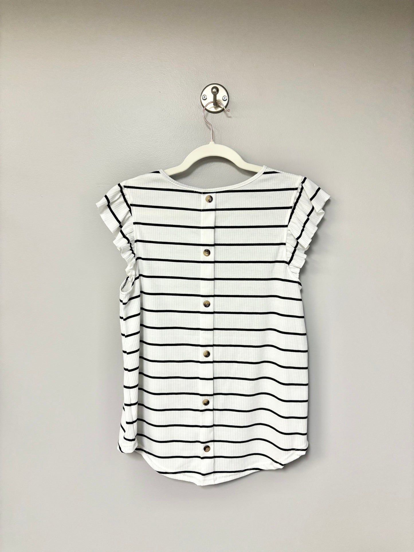 M - SHEIN Black & White Stripe Flutter Sleeve Top