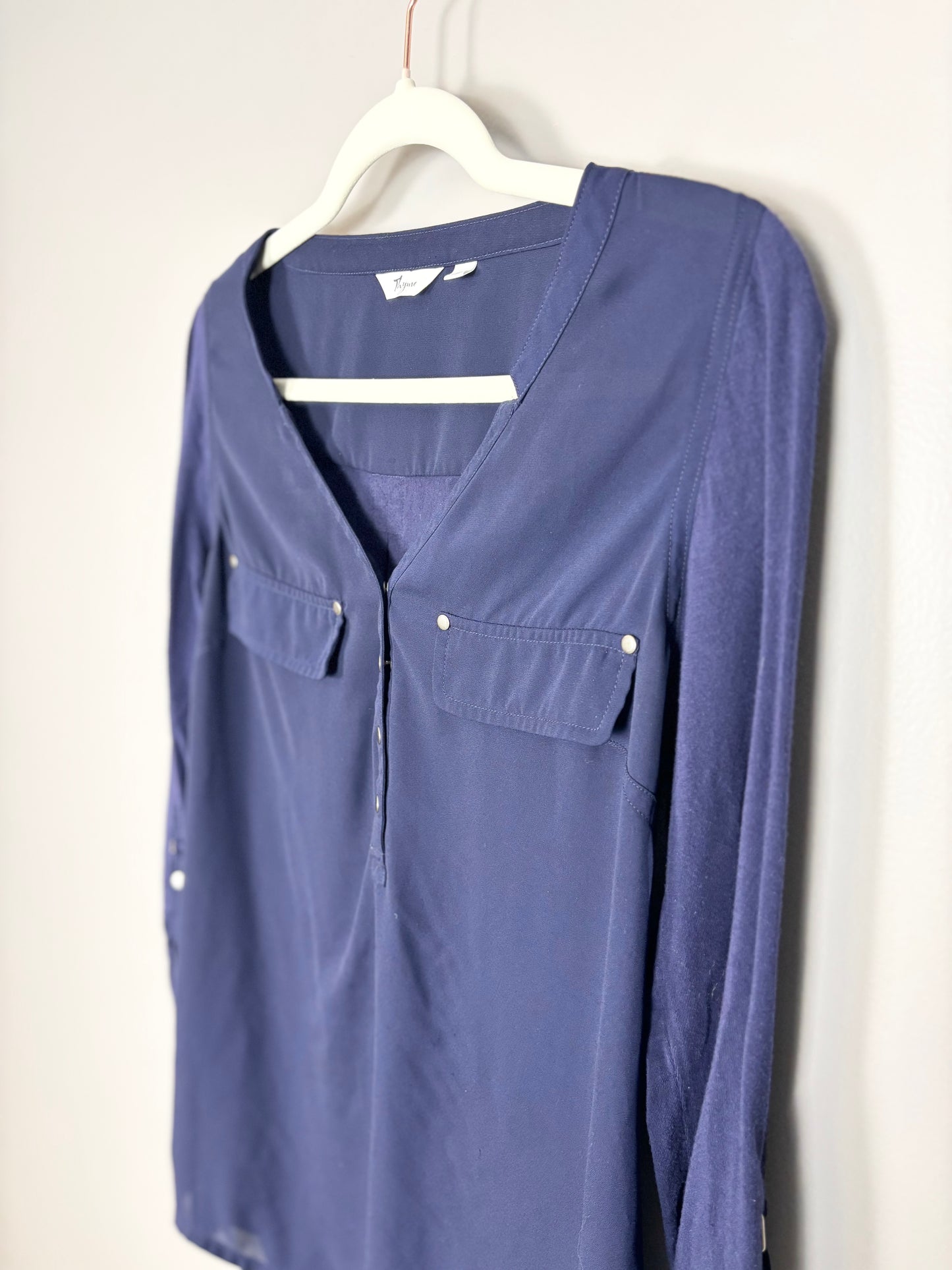 S - Thyme Navy Blue Nursing-Friendly Blouse