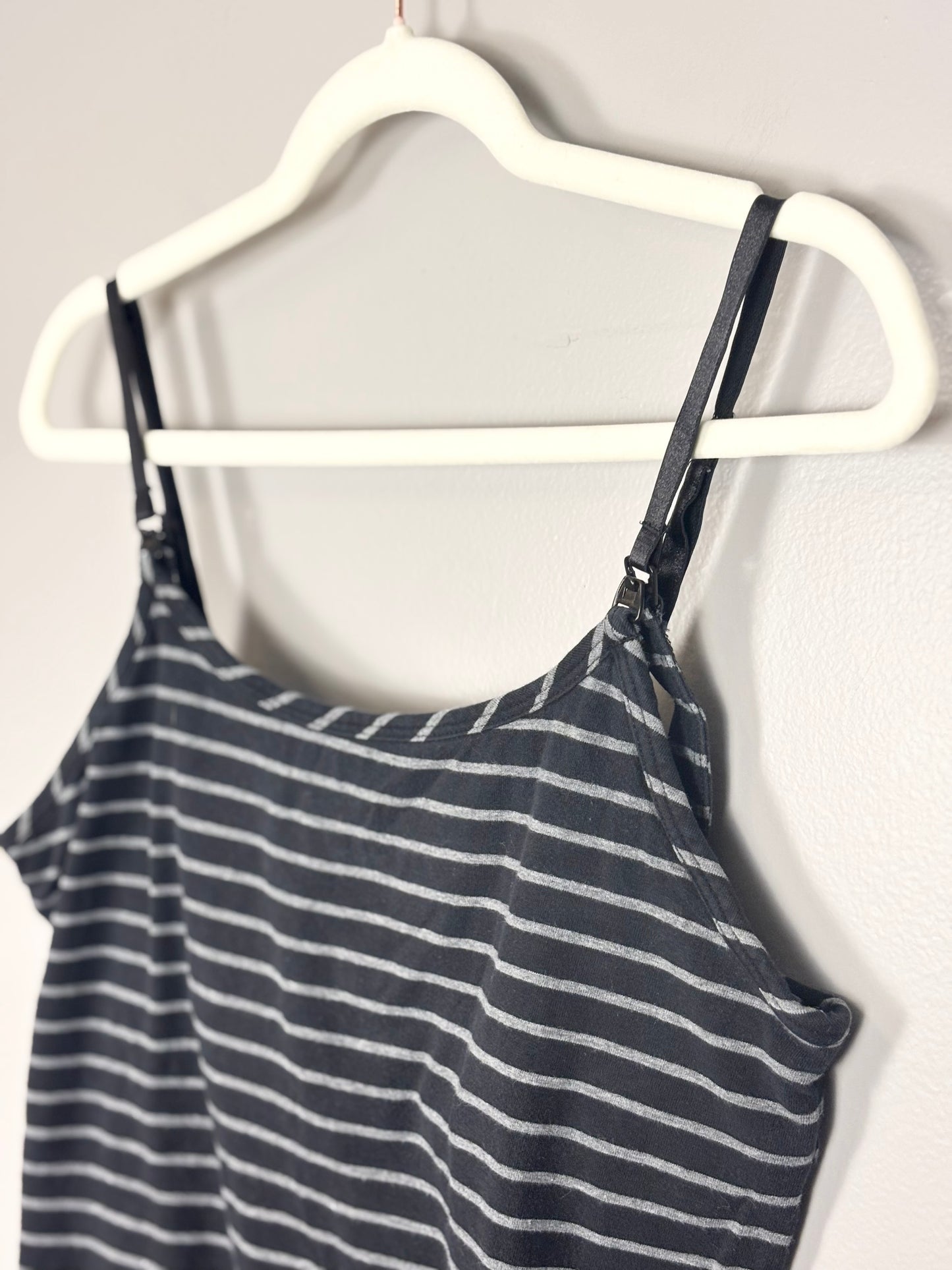 M - Thyme Grey & Black Striped Nursing Tank