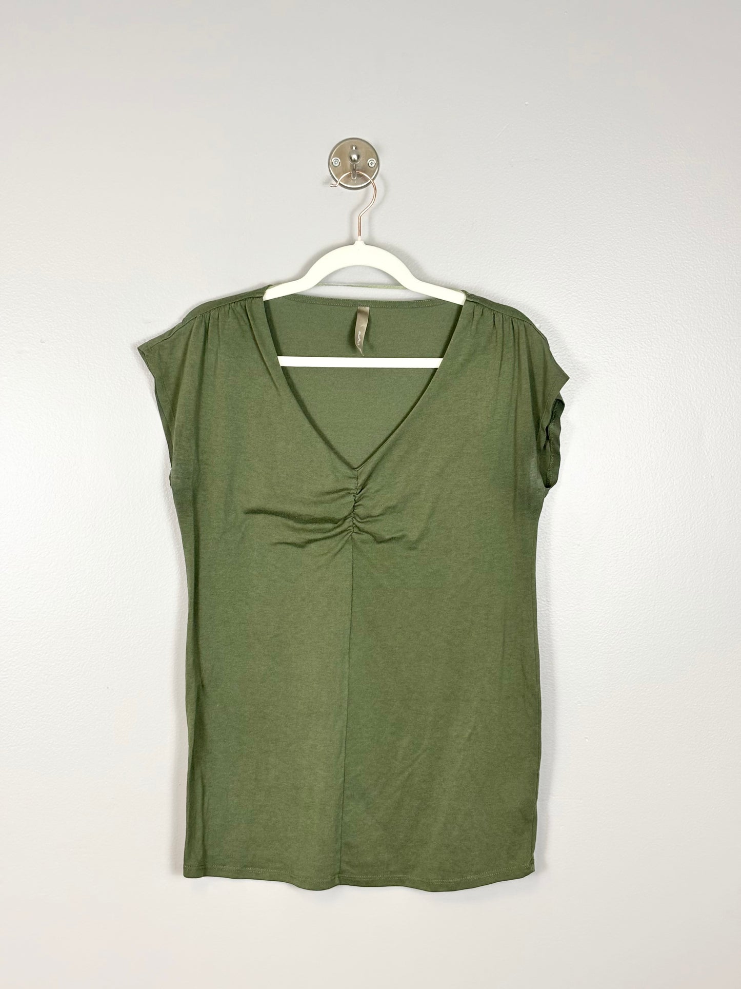 L - Thyme Pine Green Cap Sleeve Shirt