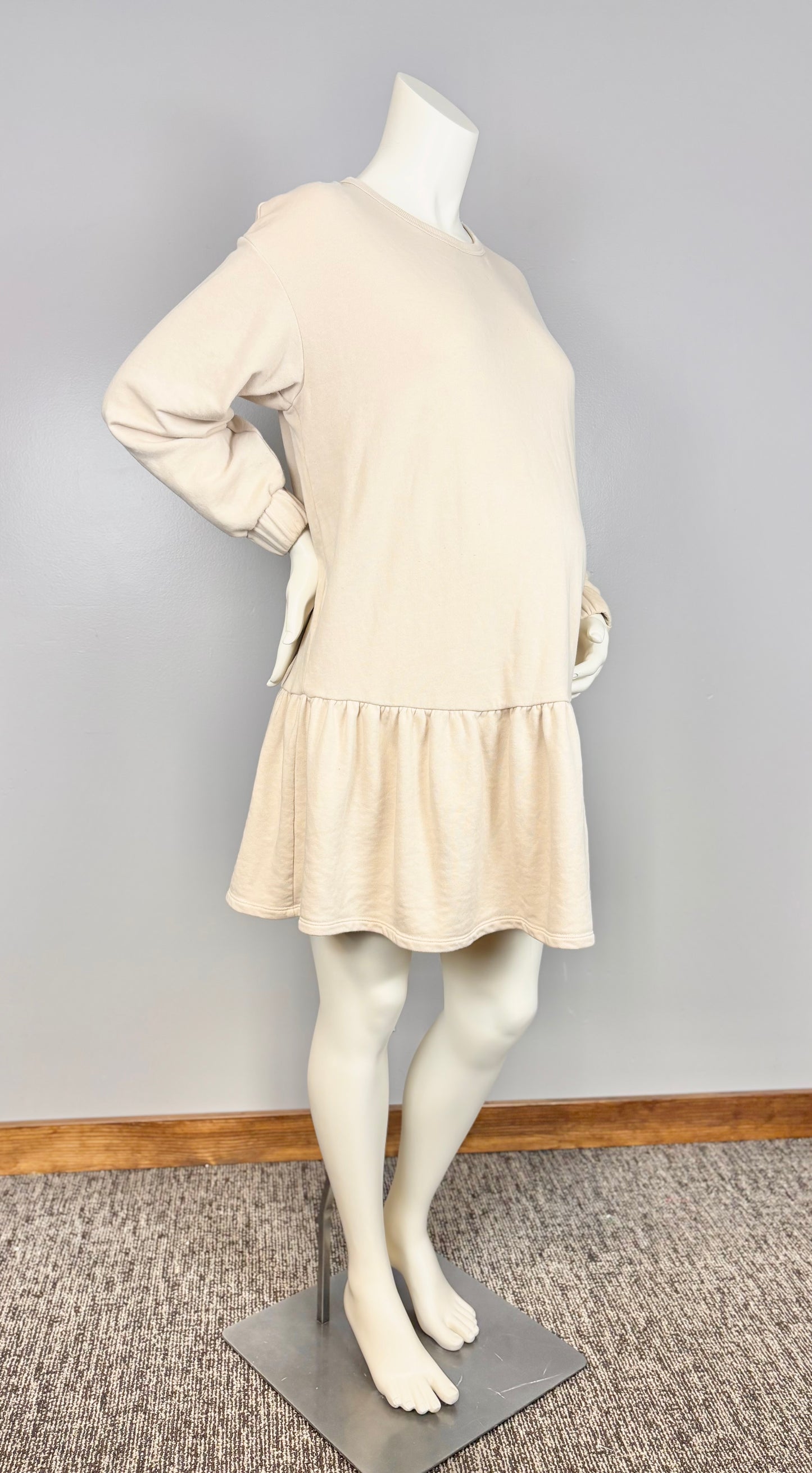 M - H & M Mama Cream Ruffle-Hem Sweatshirt Dress