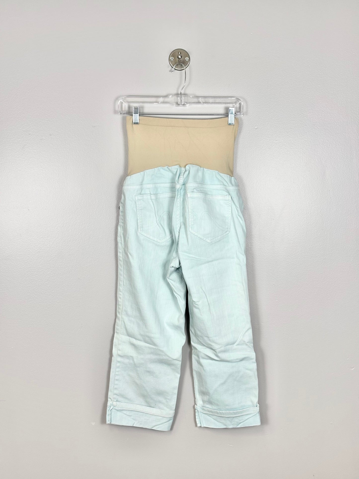 L - Indigo Blue Light Teal Cuffed Capri