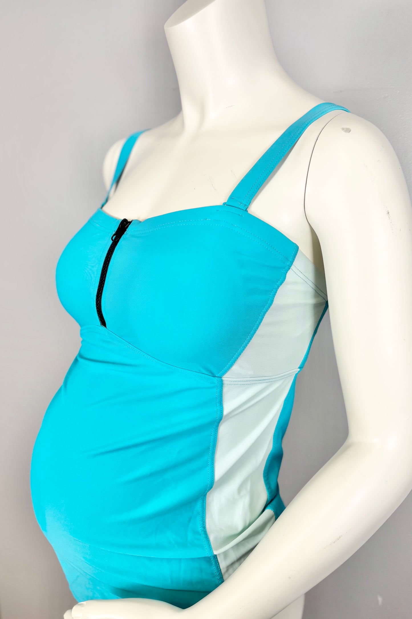 M - Thyme Half-Zip Teal Swim Top
