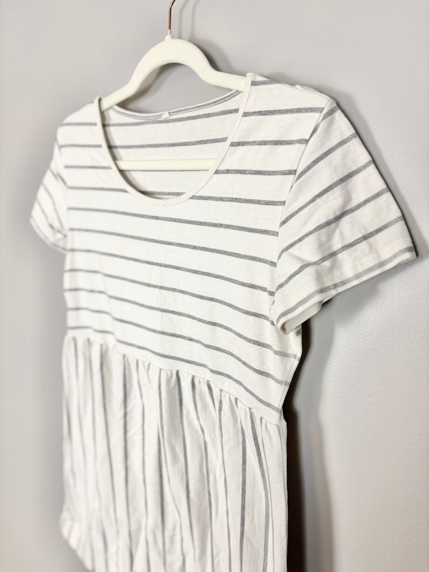 M - White & Grey Striped Babydoll Shirt