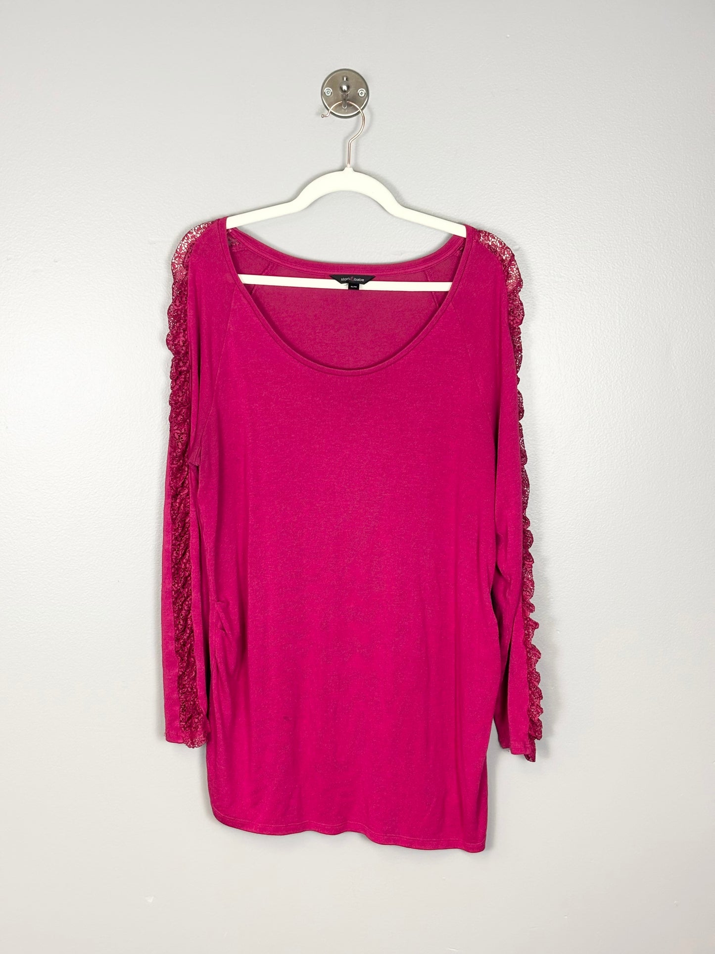 XL - Stork & Babe Pink Lace Light Sweater
