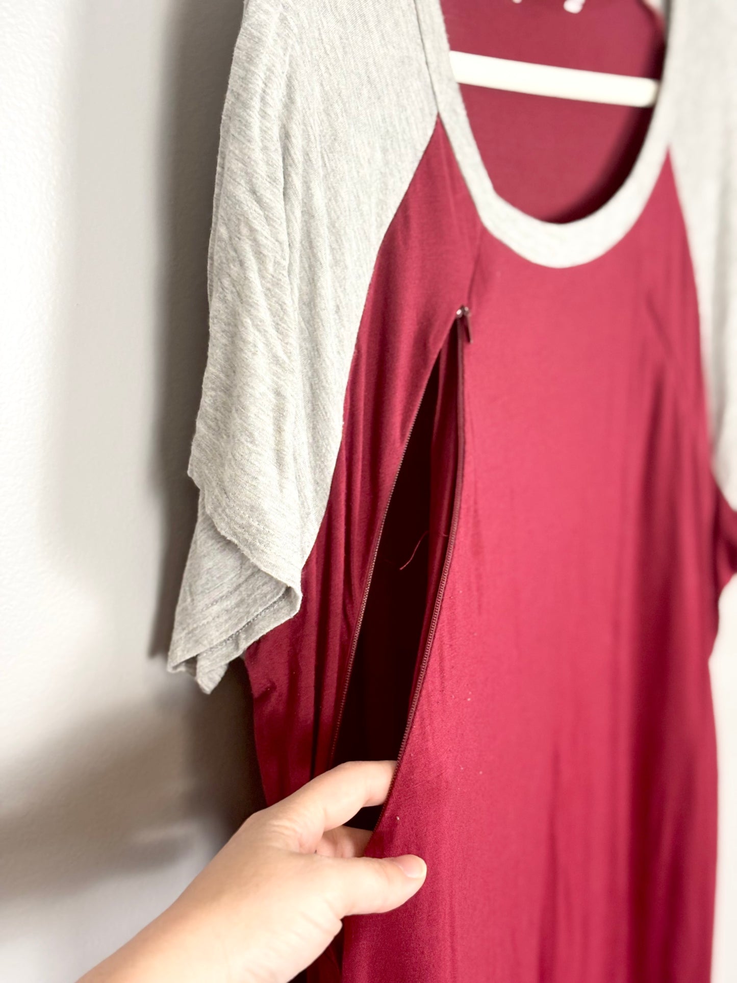 XXL - Ekoauer Deep Red Nursing Nightgown