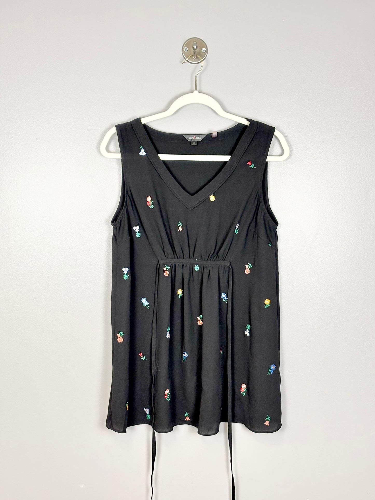 M - Stork & Babe Black Embroidered Florals Blouse