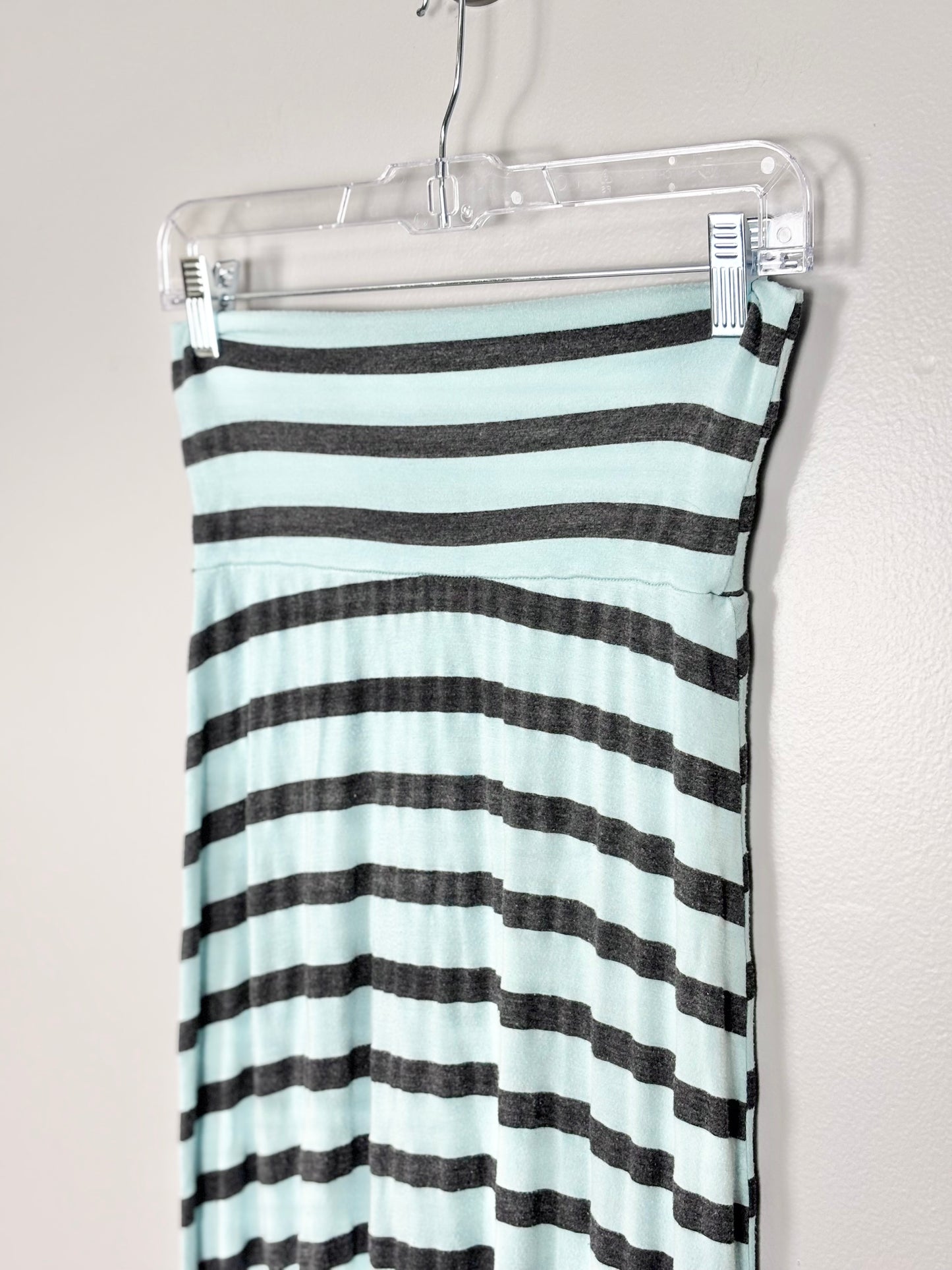S - Pink Blush Teal Stripe Maxi Skirt