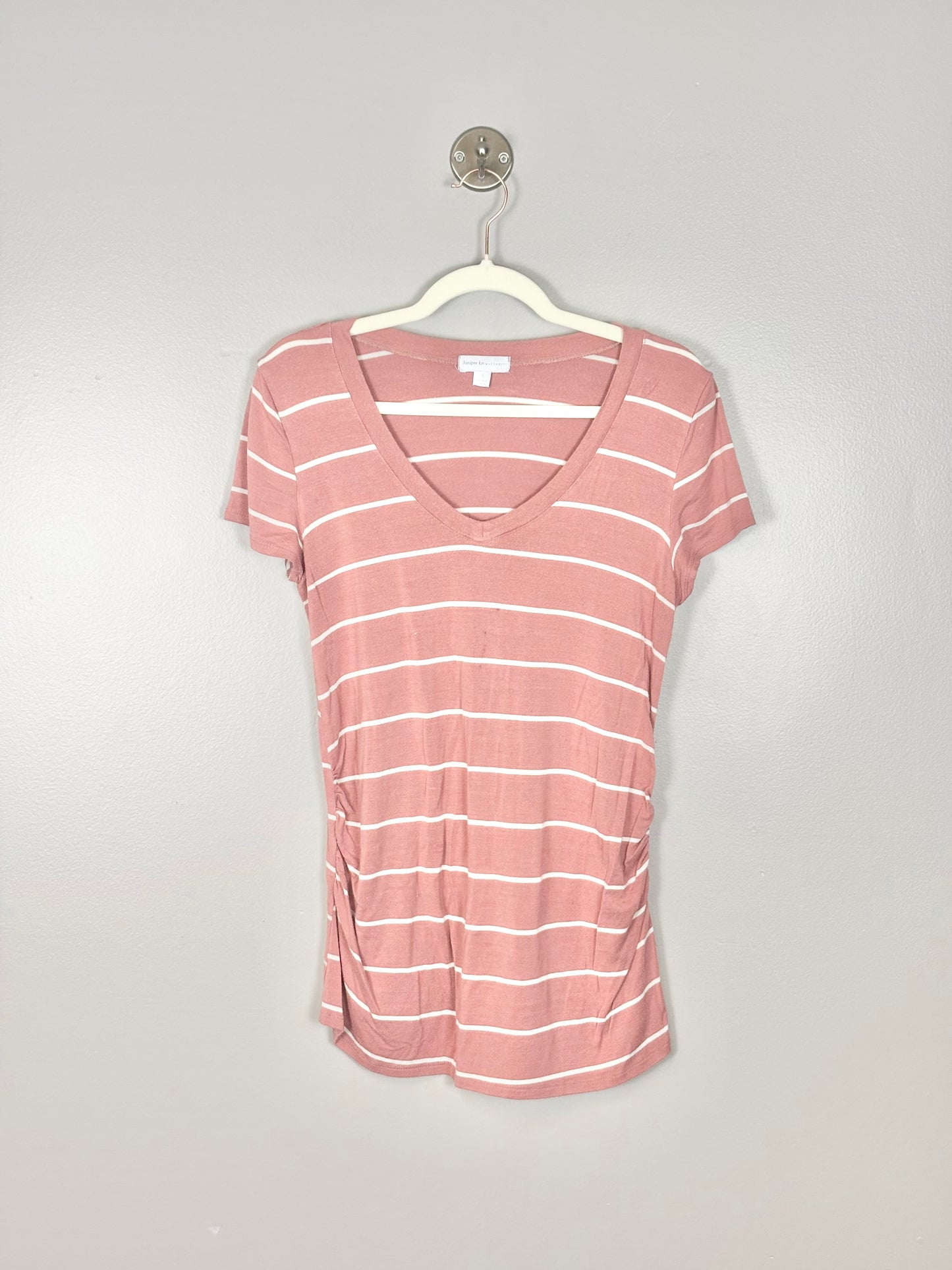 L - Juniper Lane Pink & White Striped Shirt
