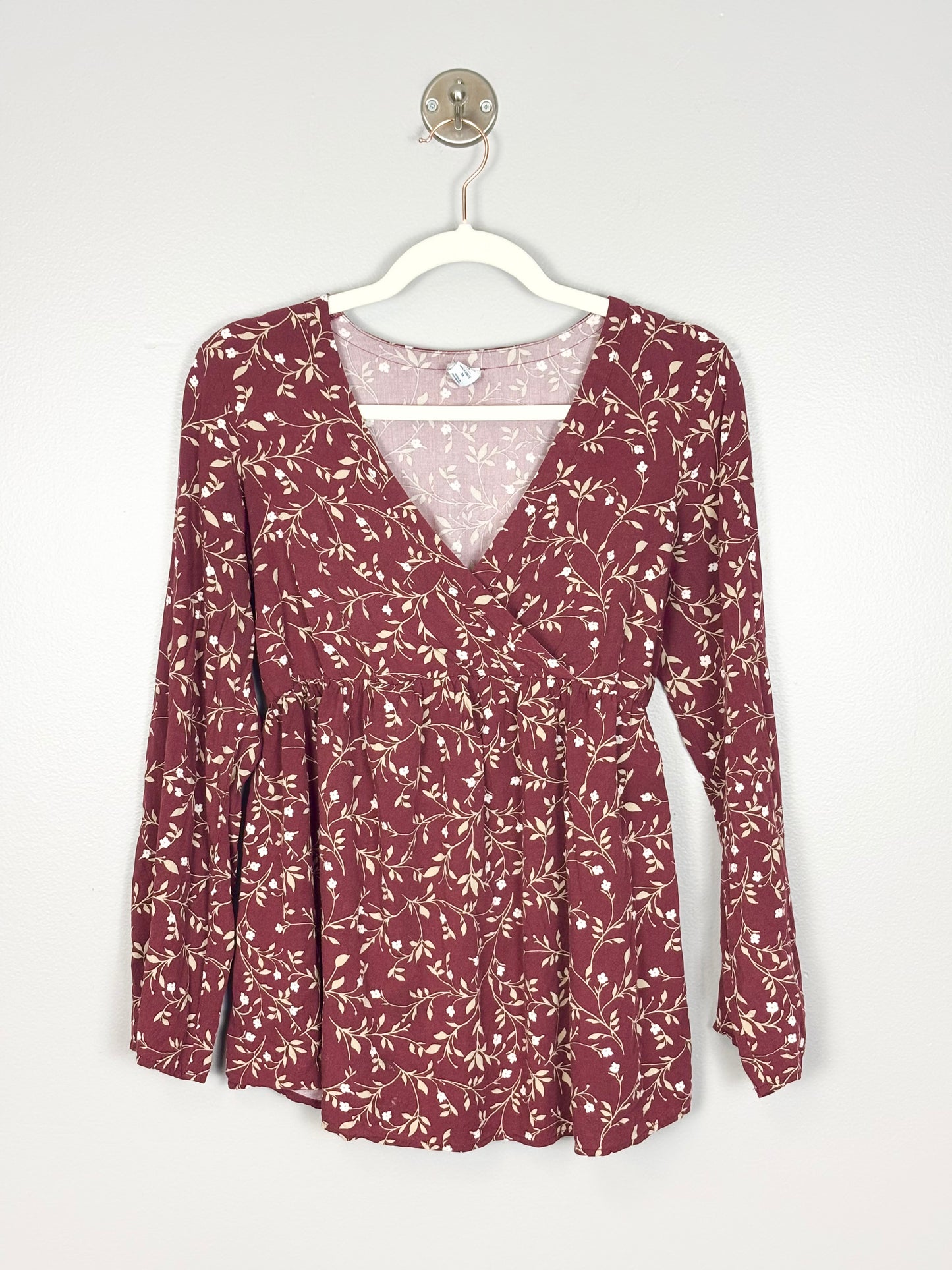 M - Old Navy Burgundy Floral Peasant Blouse