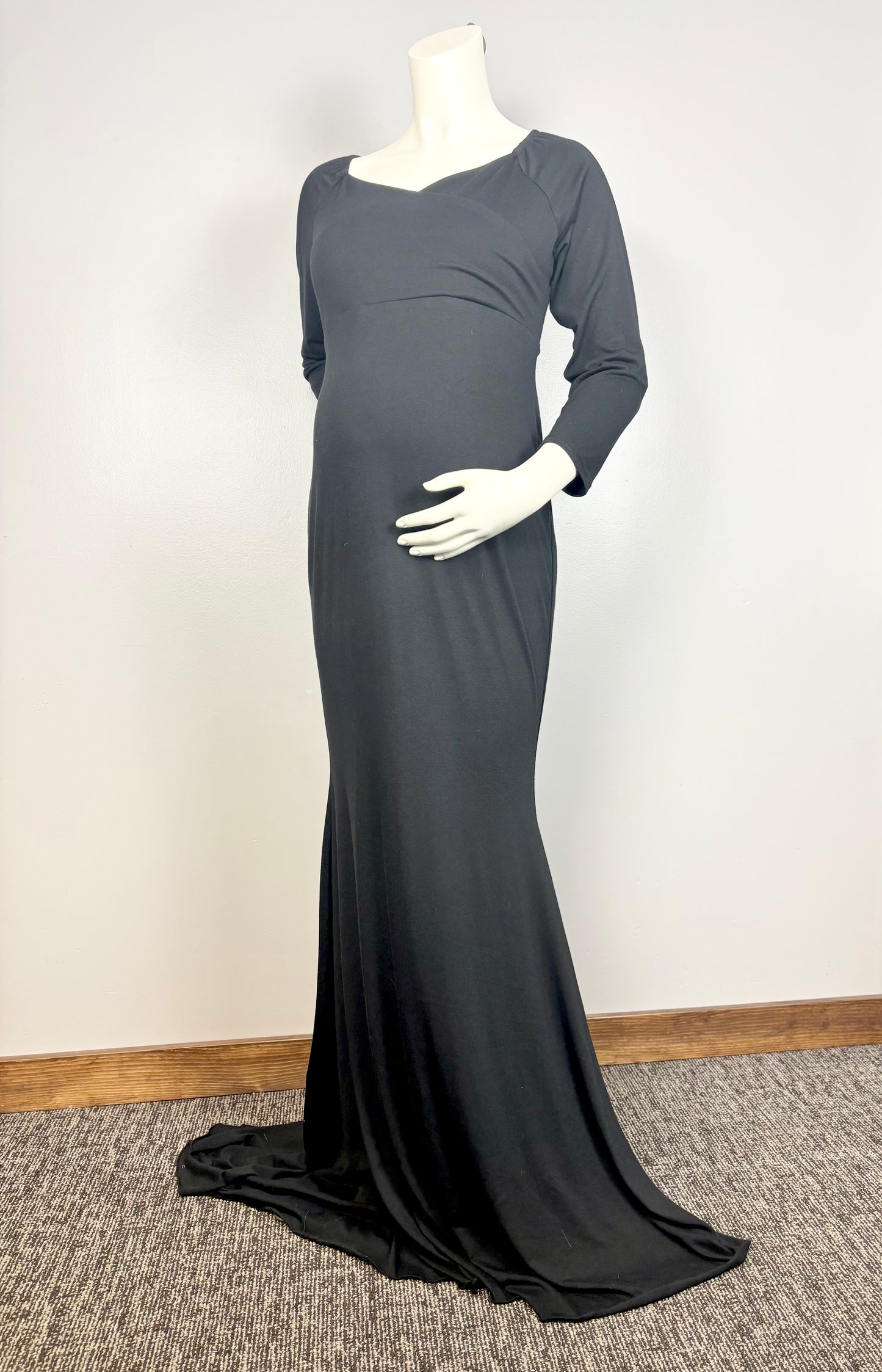 XL - Black Cross Front Jersey Floor Length Gown