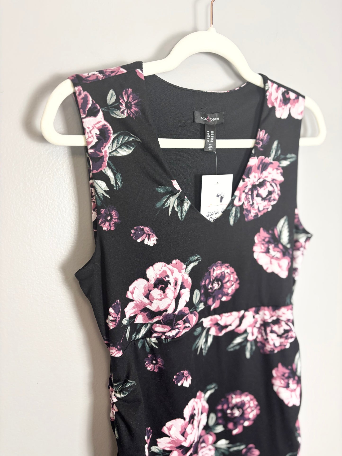 M – Stork & Babe Black Floral Bodycon Dress