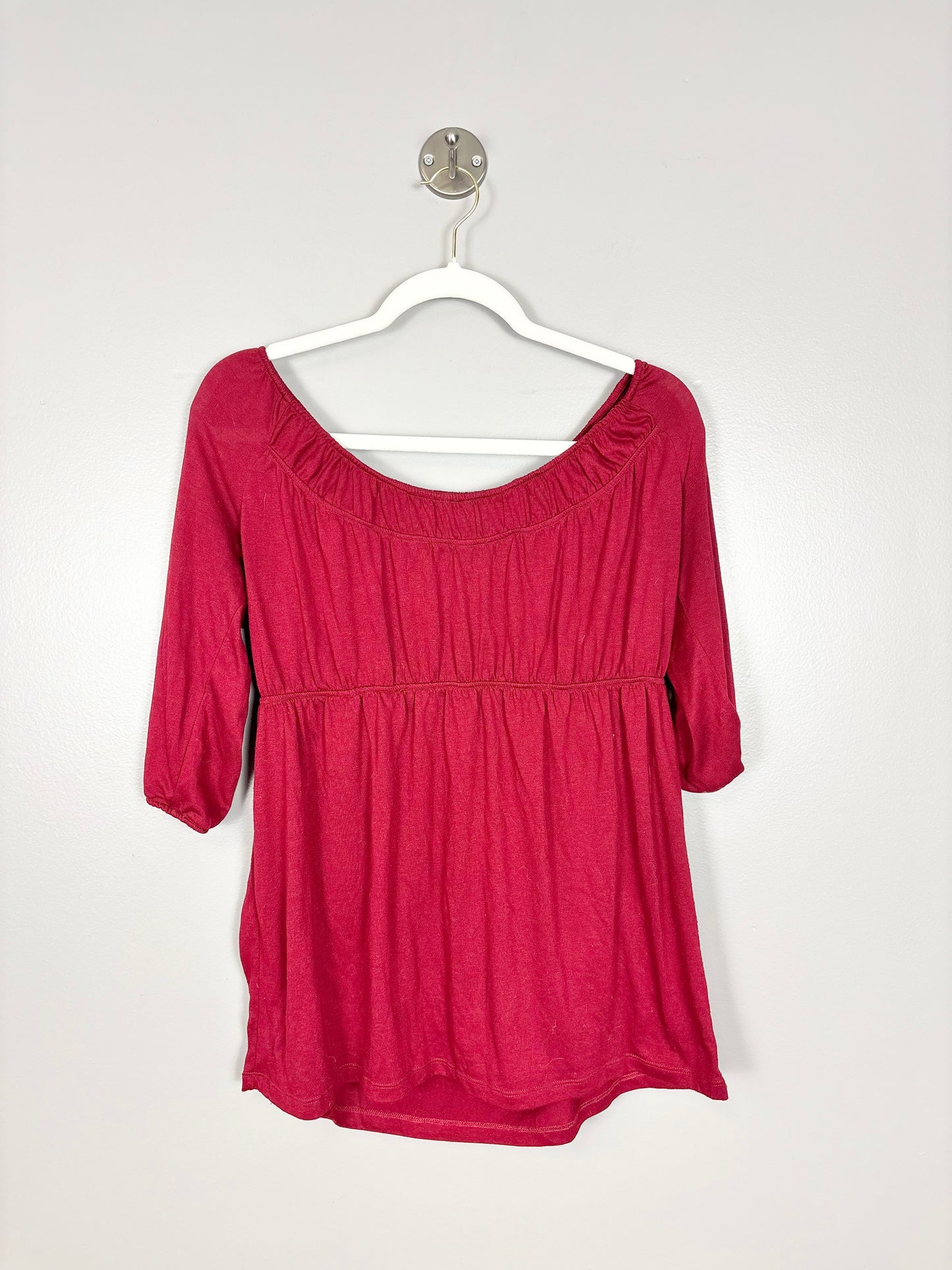 L - Thyme Cranberry Empire-Waist Blouse