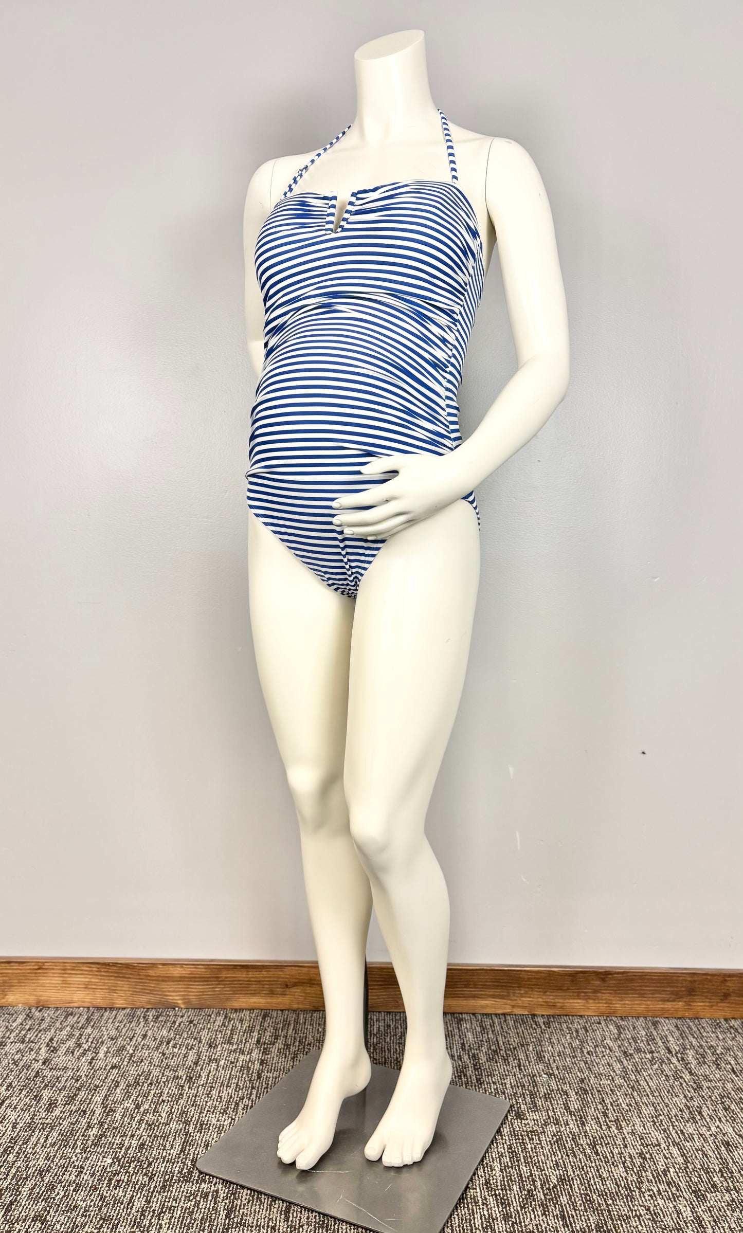 L/Size 12 - George Blue Striped One-Piece Swimsuit
