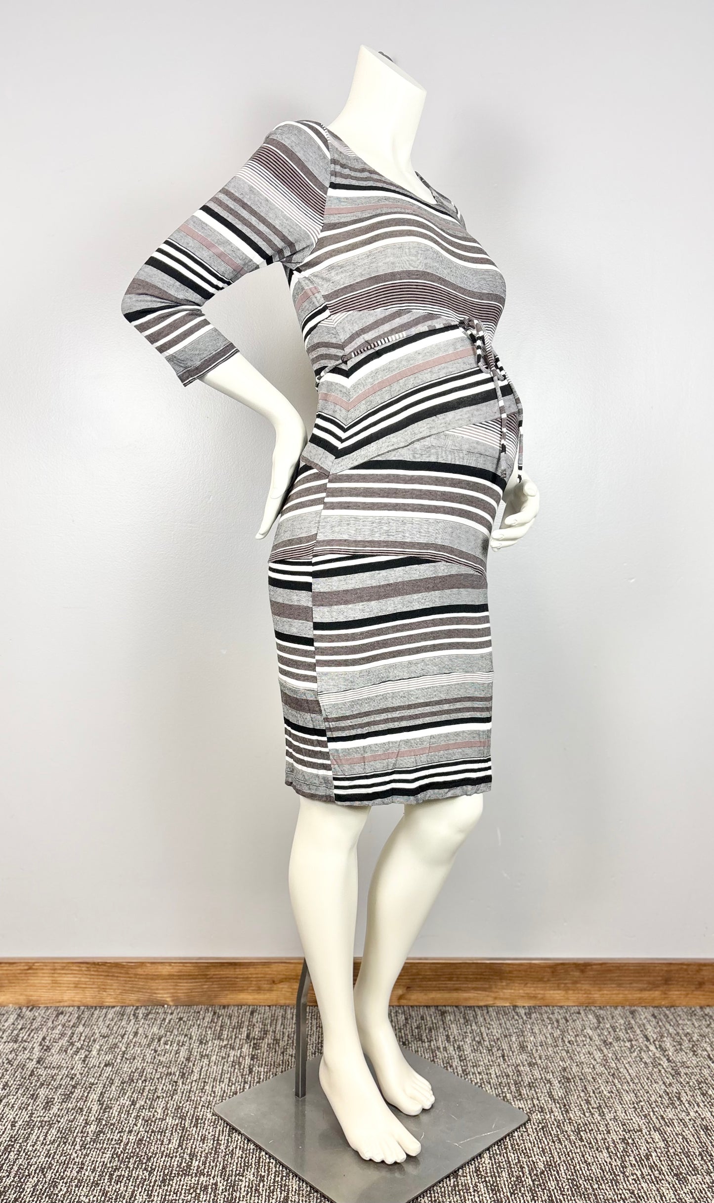 M - Motherhood Mocha Stripe Maternity Dress