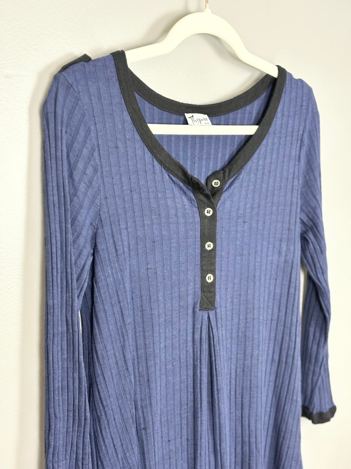 XS - Thyme Navy Ribbed Long Sleeve Tee