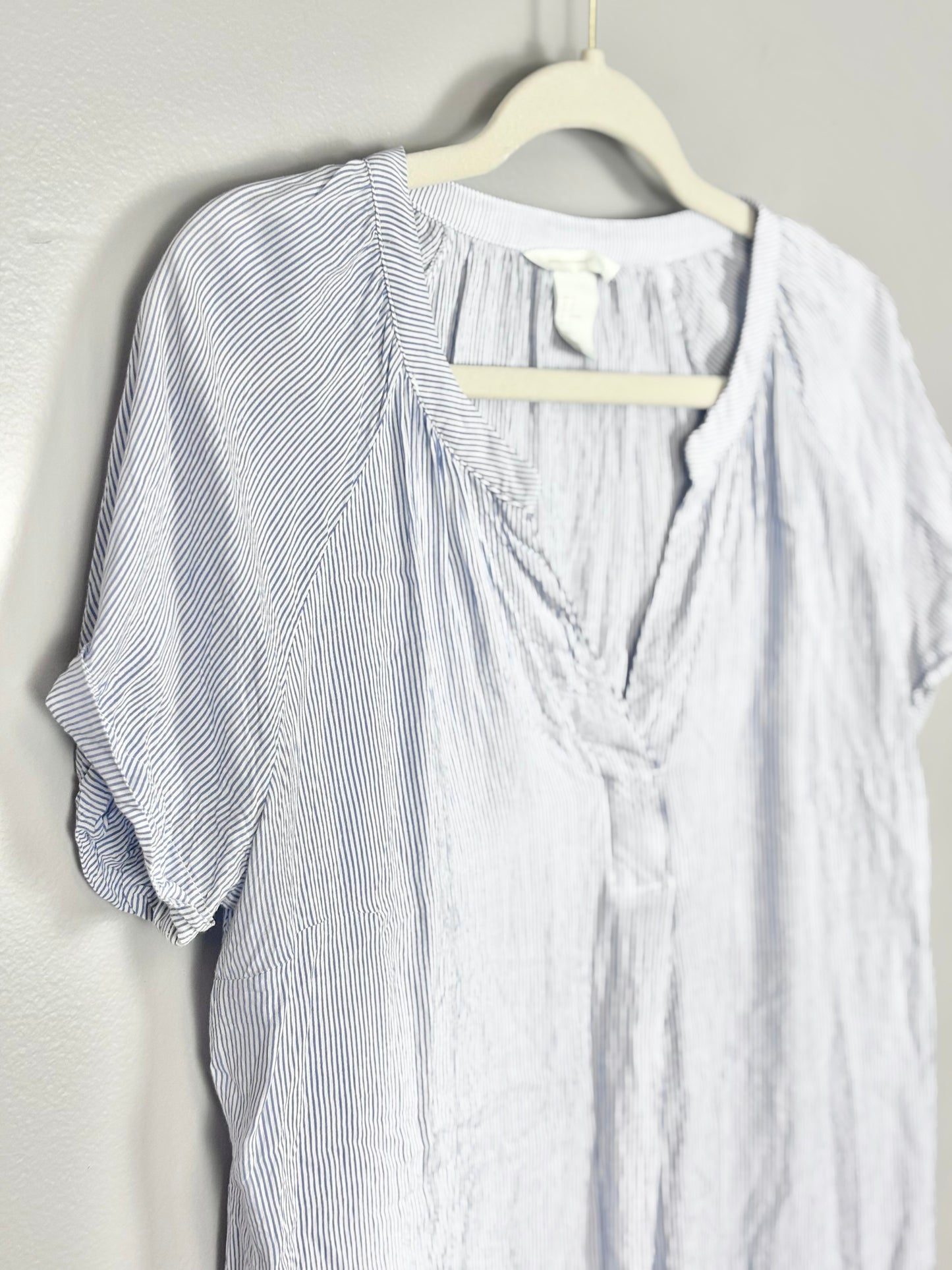 M - Thyme Blue & White Striped Blouse