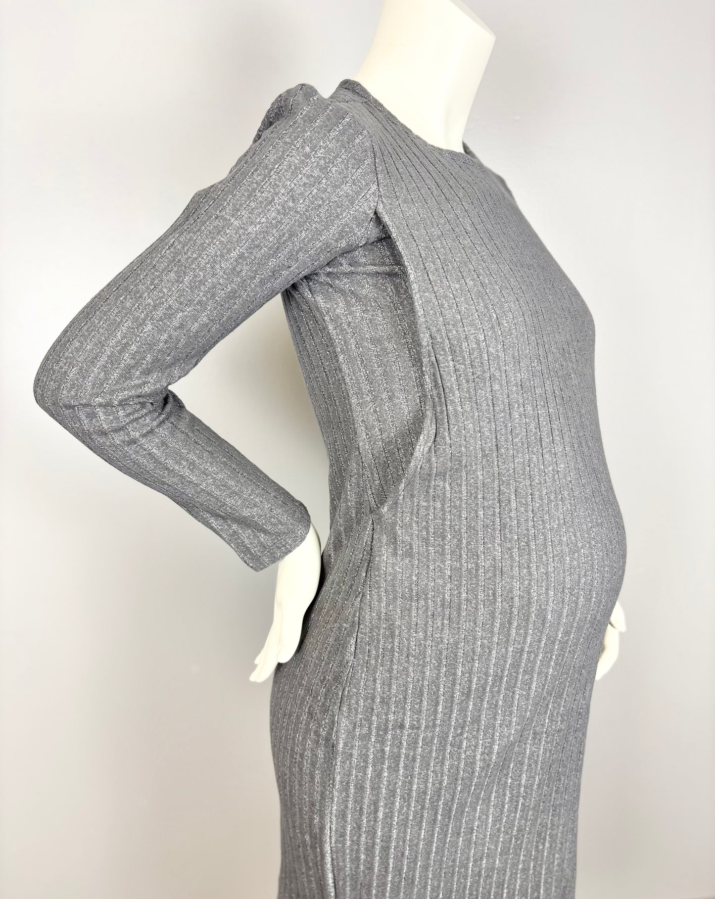 M - Old Navy Soft Ribbed Silver Nursing Dress