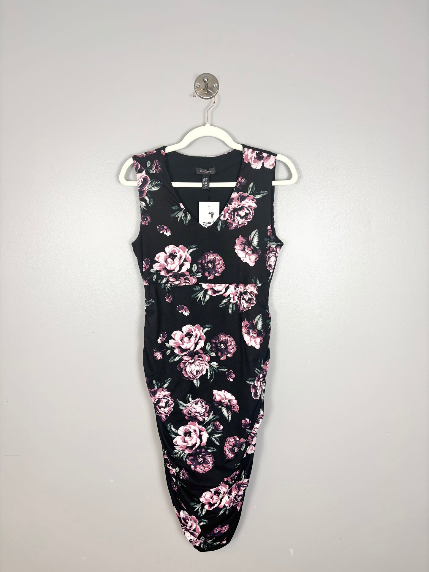 M – Stork & Babe Black Floral Bodycon Dress