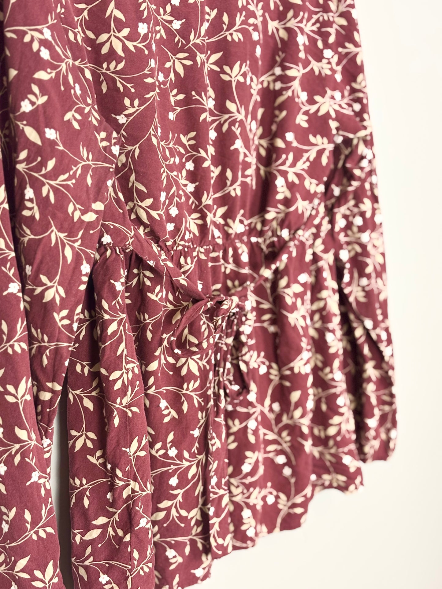 M - Old Navy Burgundy Floral Peasant Blouse