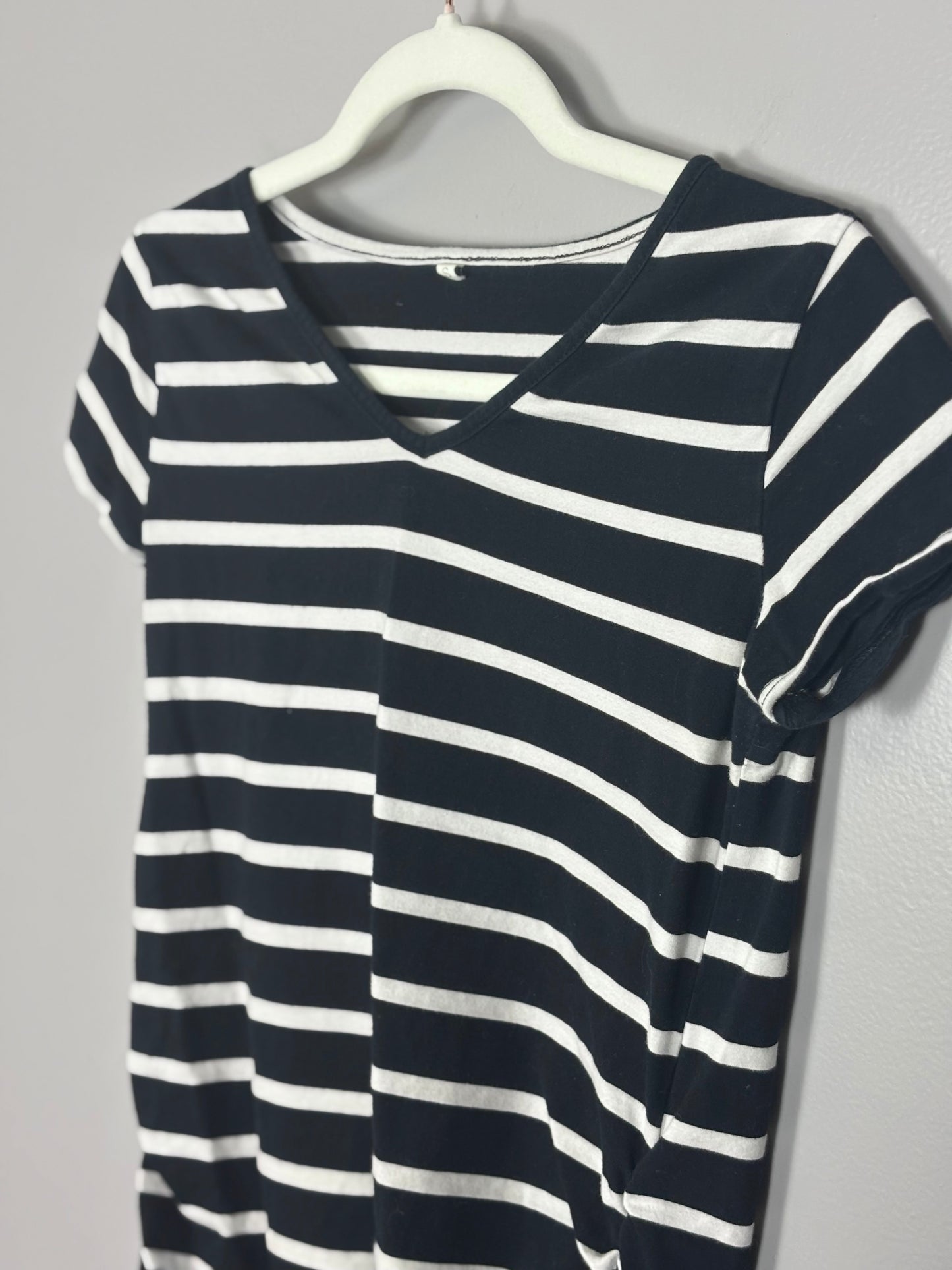 S - Black & White Striped Fitted Tee