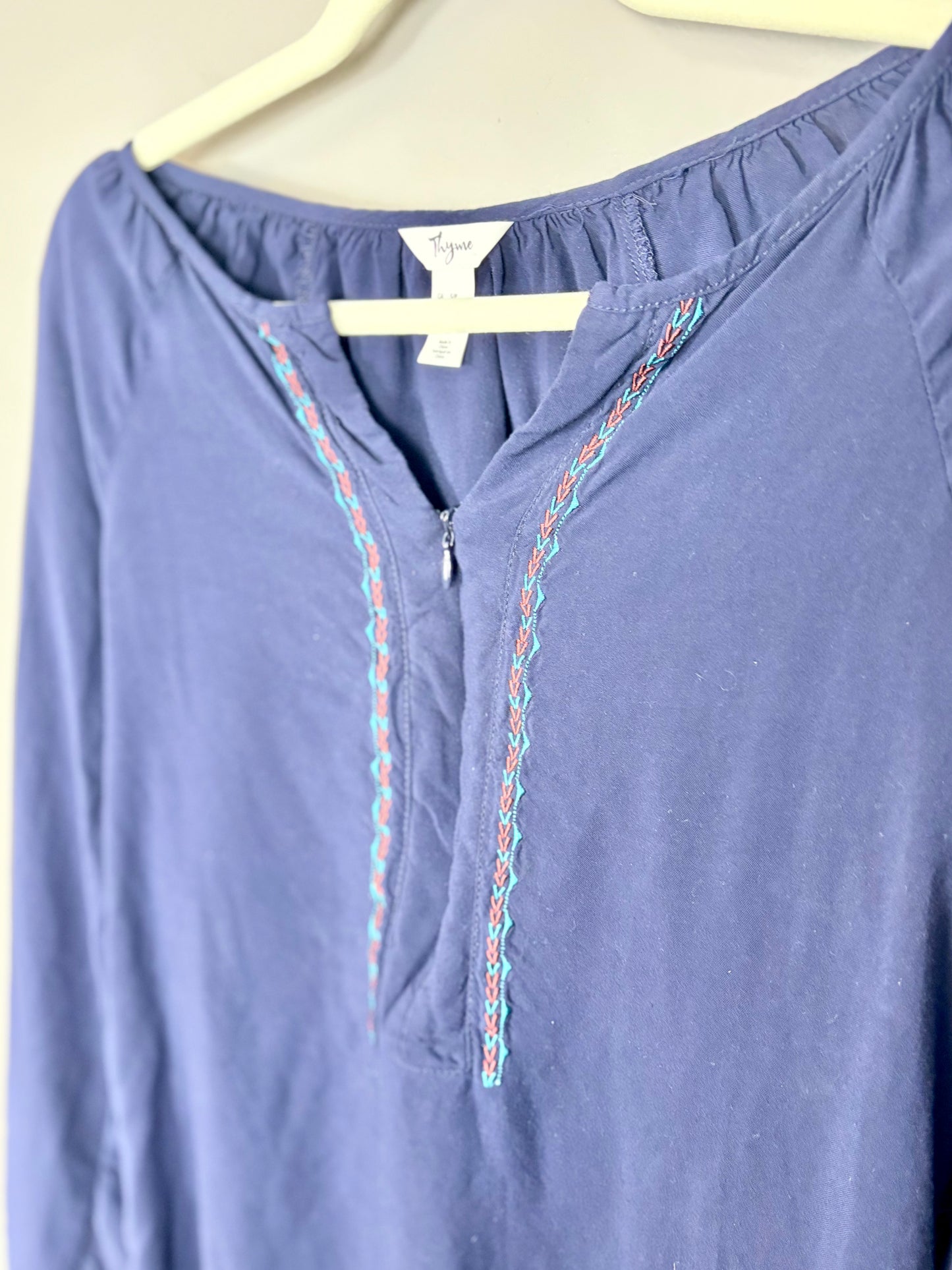S - Thyme Navy Embroidered Zipper-Access Nursing Blouse