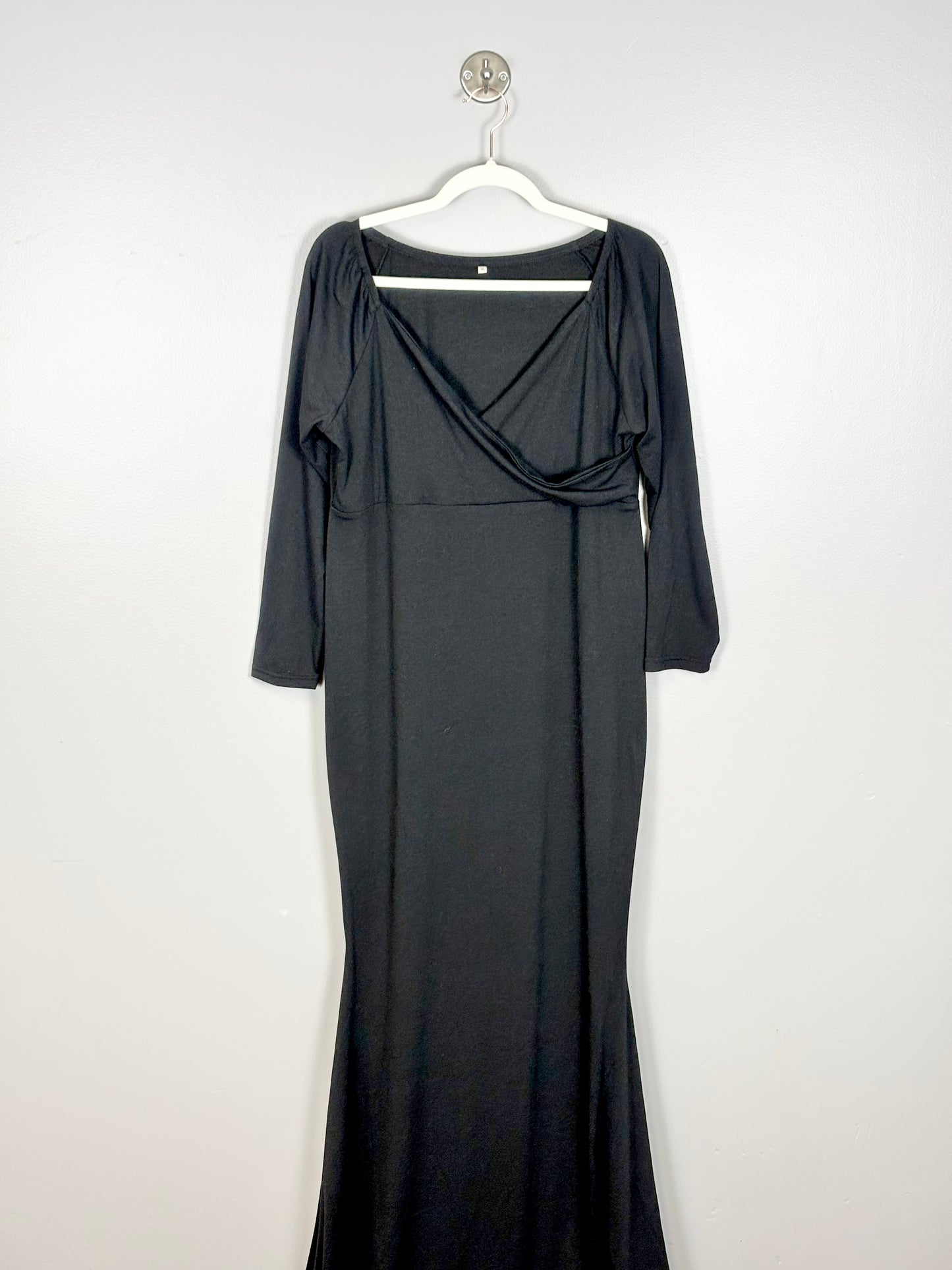 XL - Black Cross Front Jersey Floor Length Gown