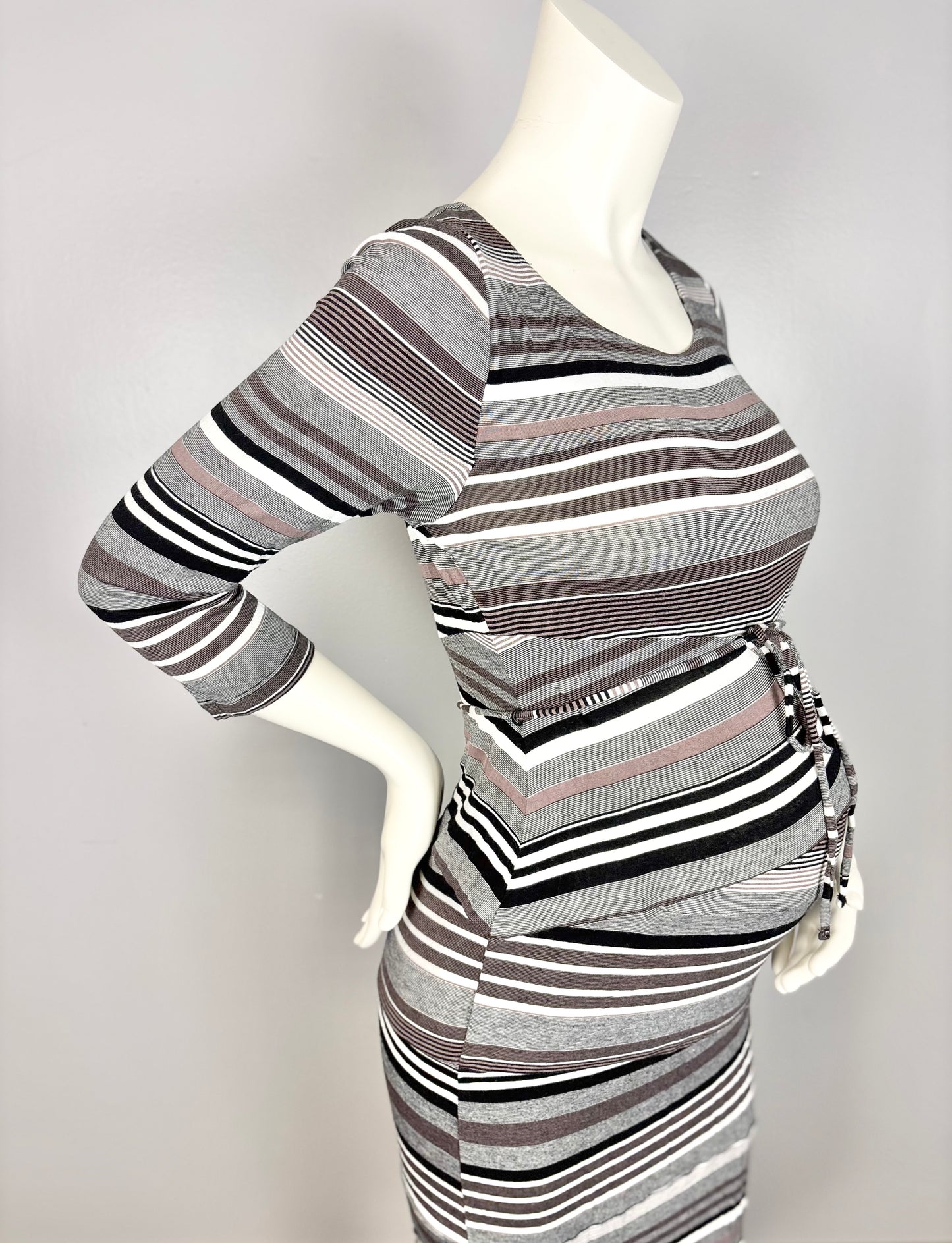 M - Motherhood Mocha Stripe Maternity Dress