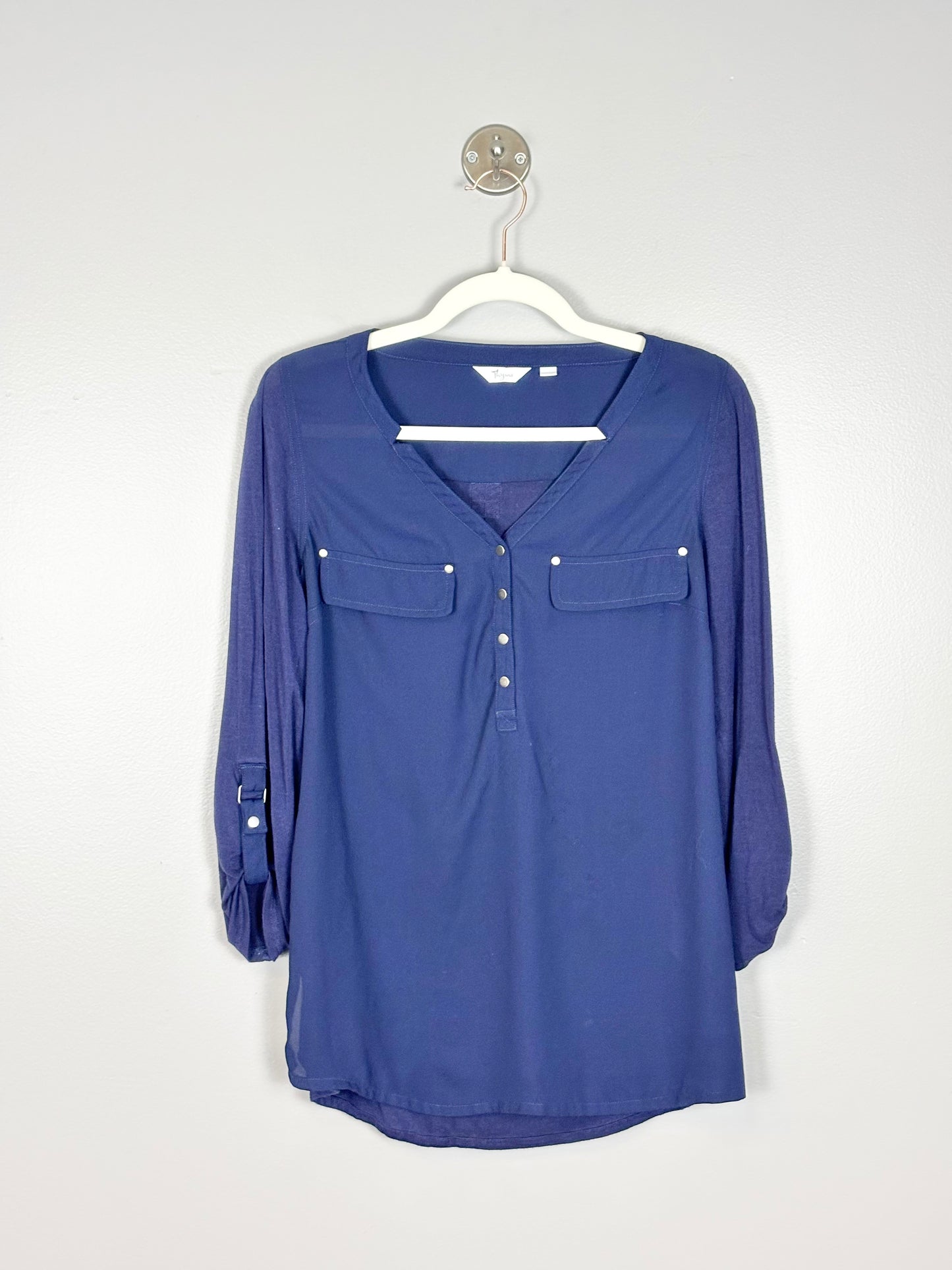 S - Thyme Navy Blue Nursing-Friendly Blouse