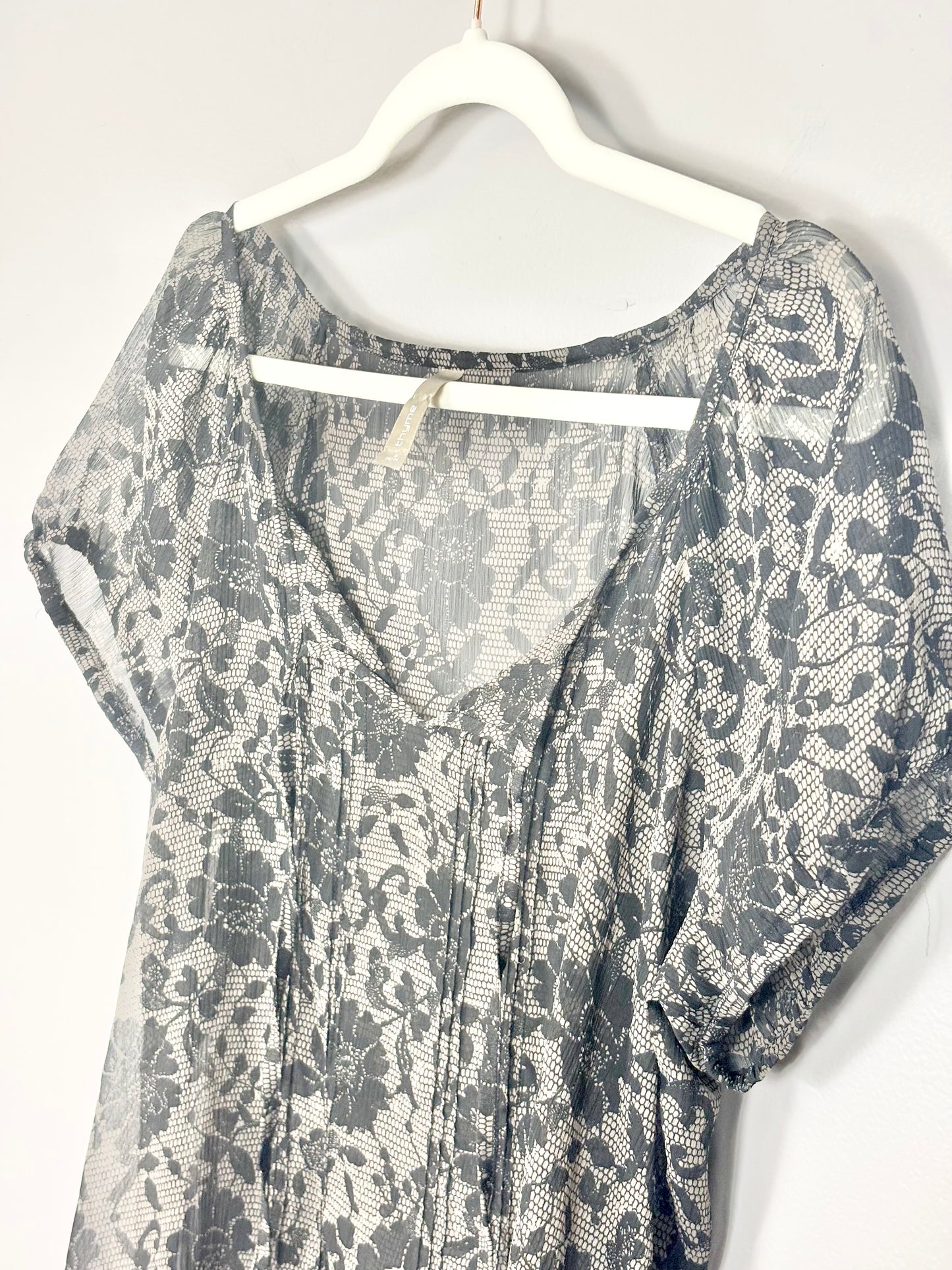 M - Thyme Sheer Floral Blouse