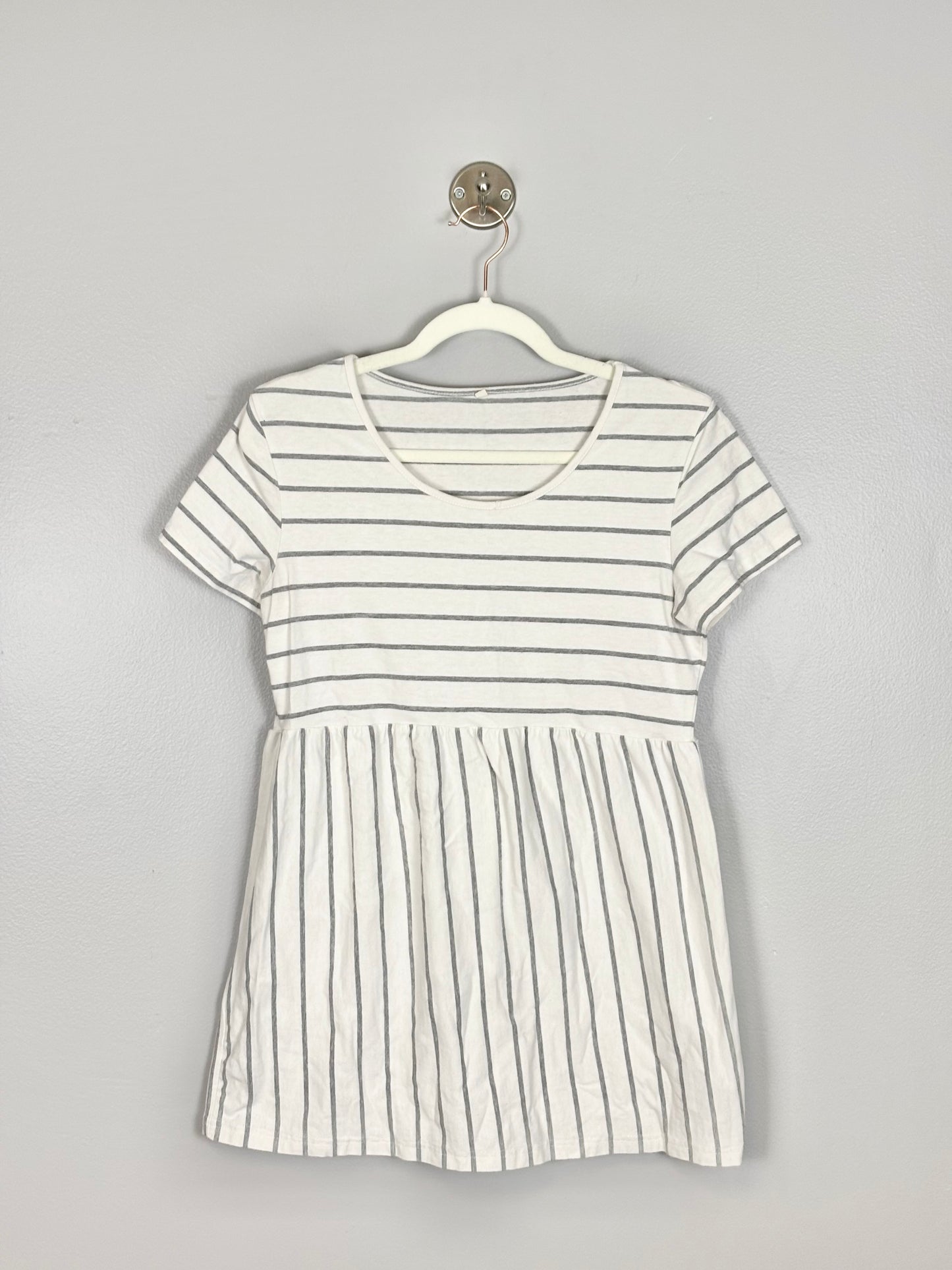 M - White & Grey Striped Babydoll Shirt