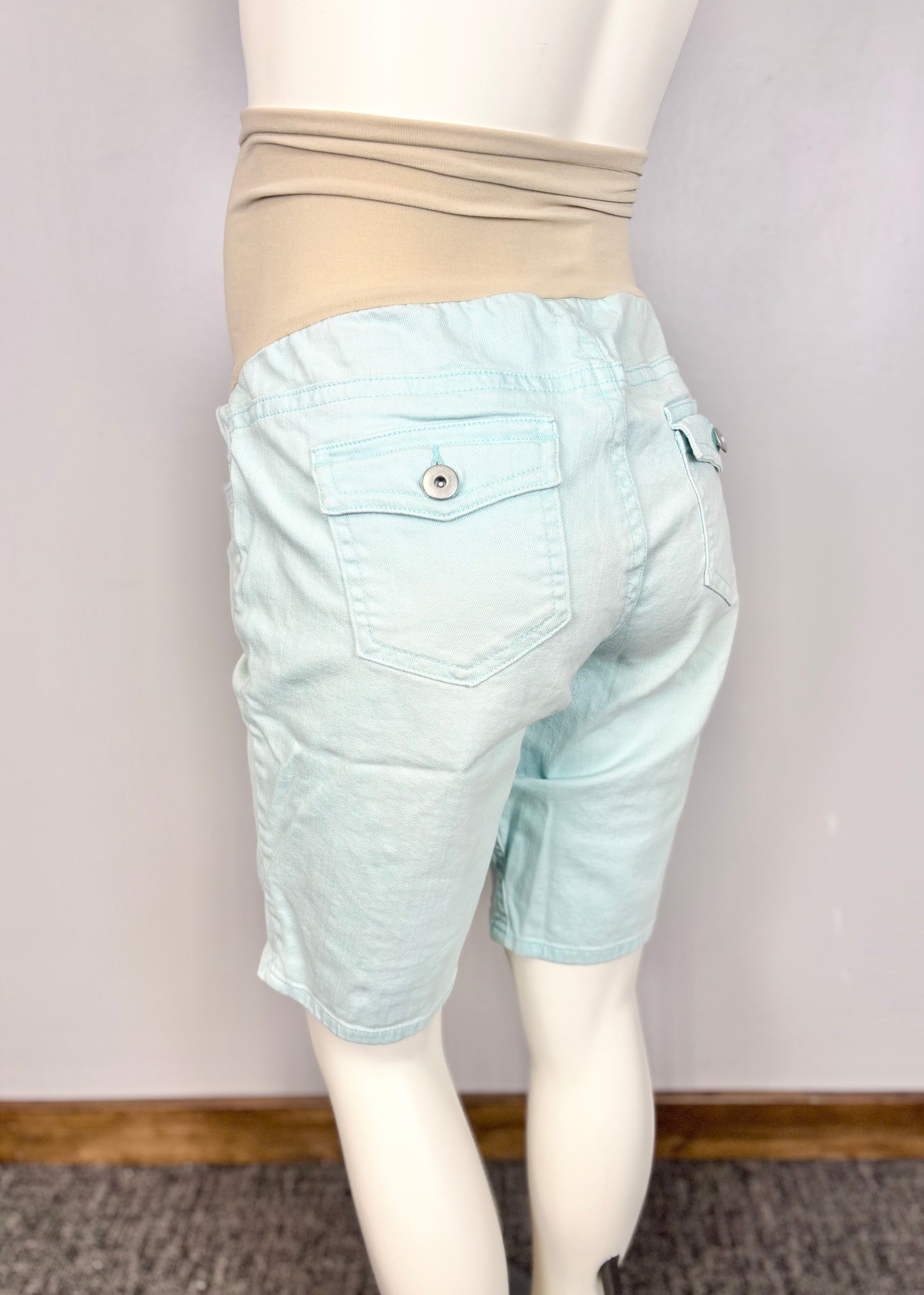 L - Indigo Blue Light Teal Denim Bermuda Shorts