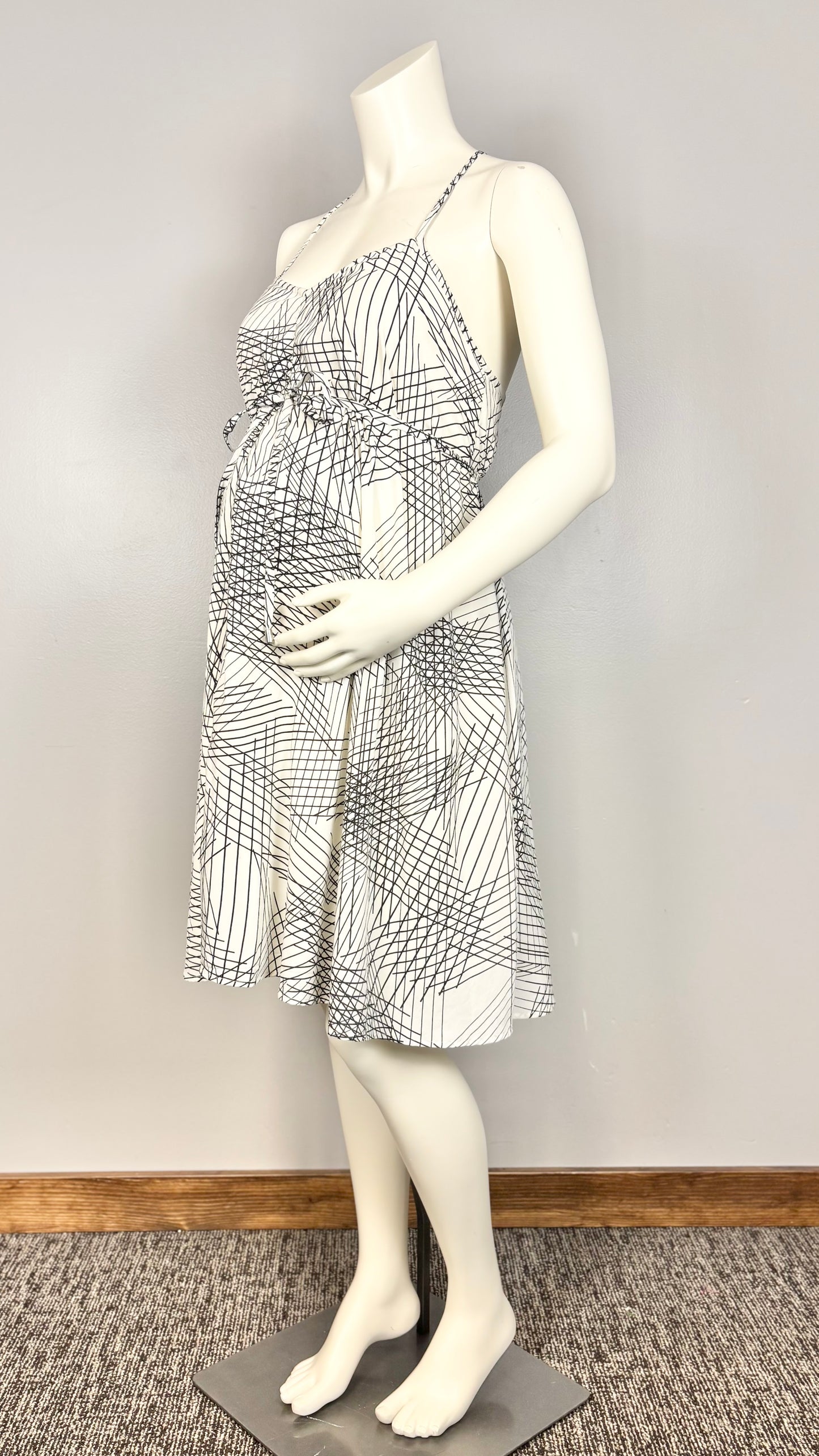 L - Motherhood Abstract Lines Halter Dress