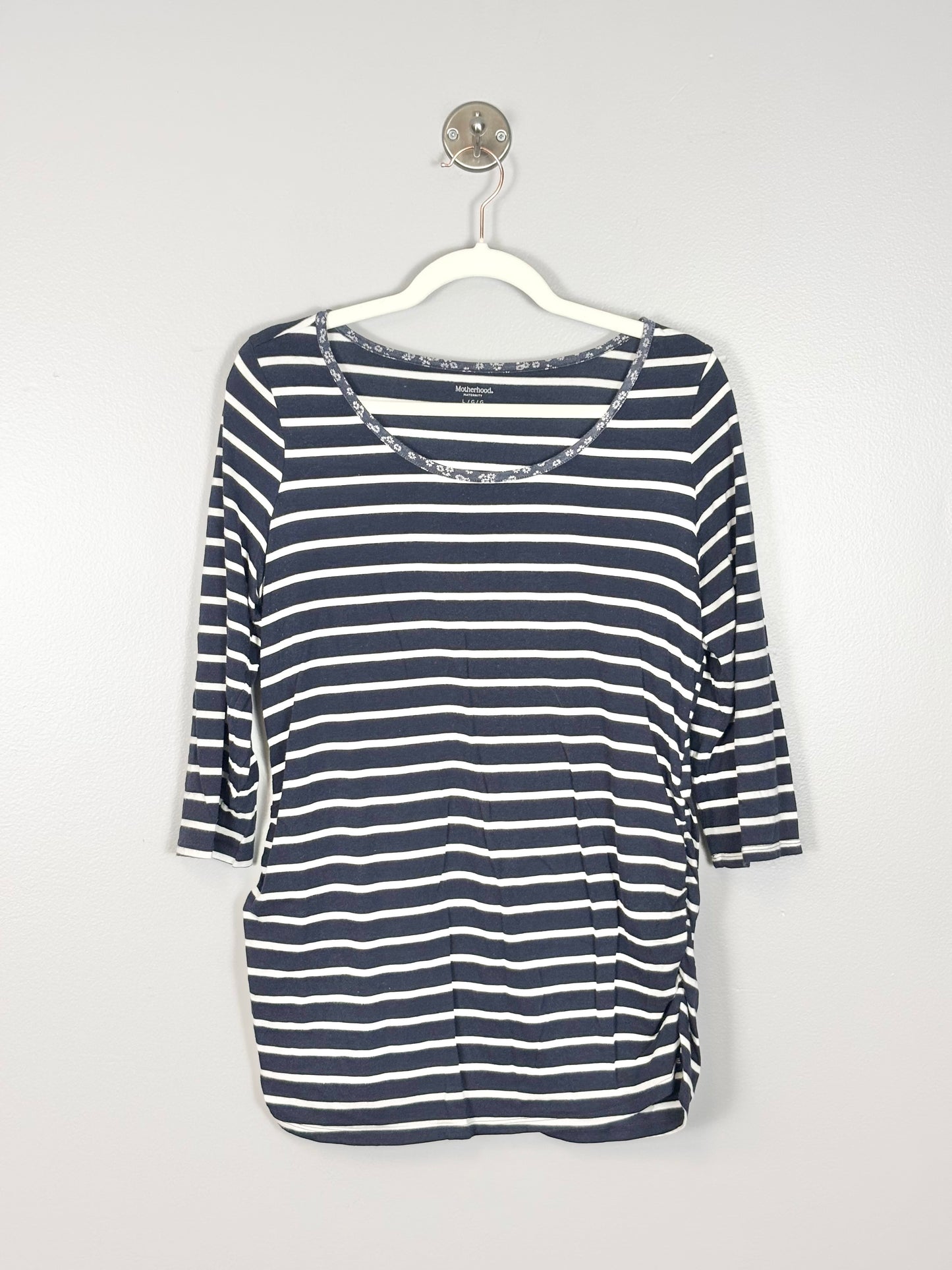 L - Motherhood Navy Stripe Long Sleeve Shirt